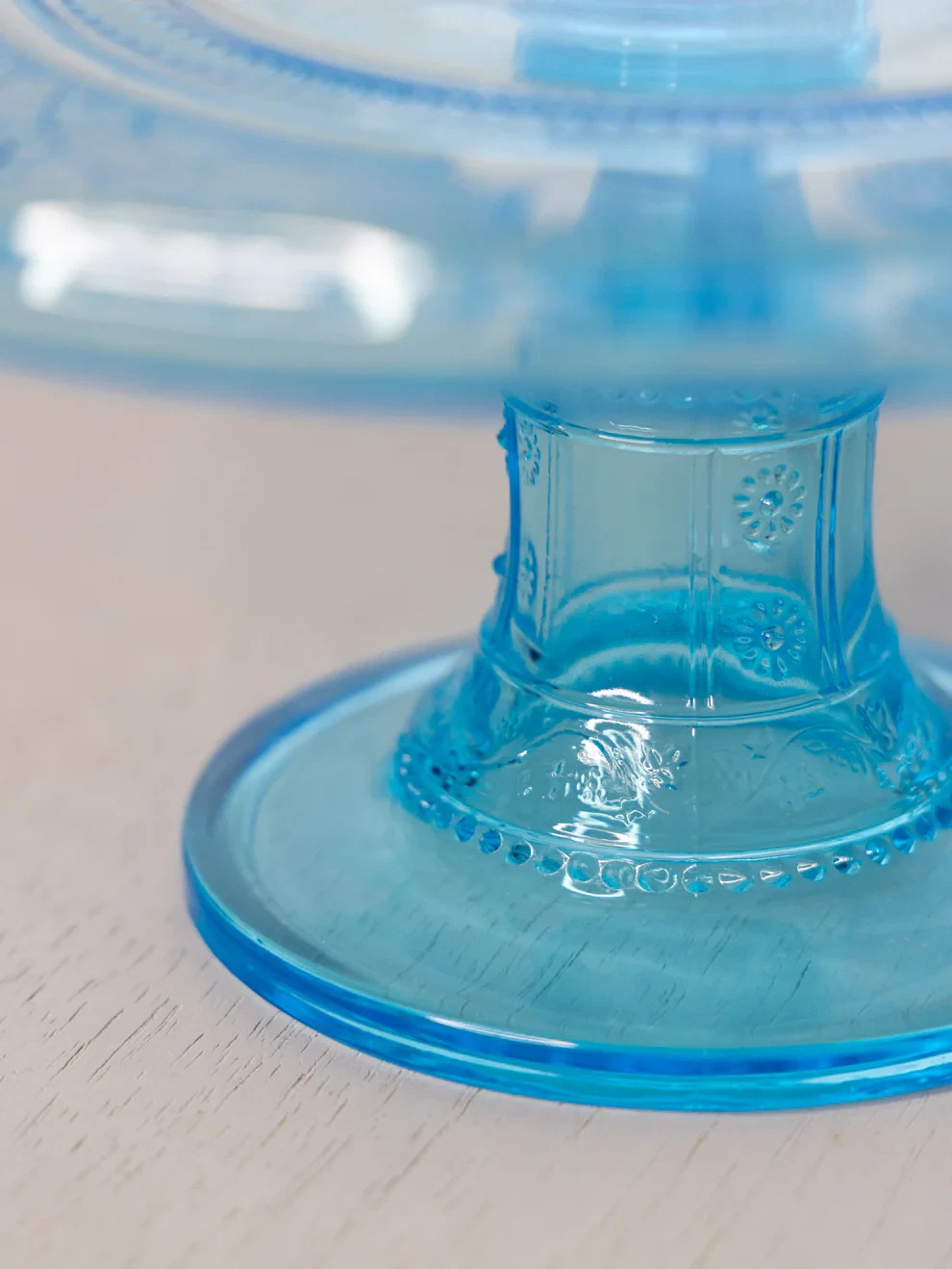 Antique Small Bryce Glass Willow Oak Blue Cake Stand