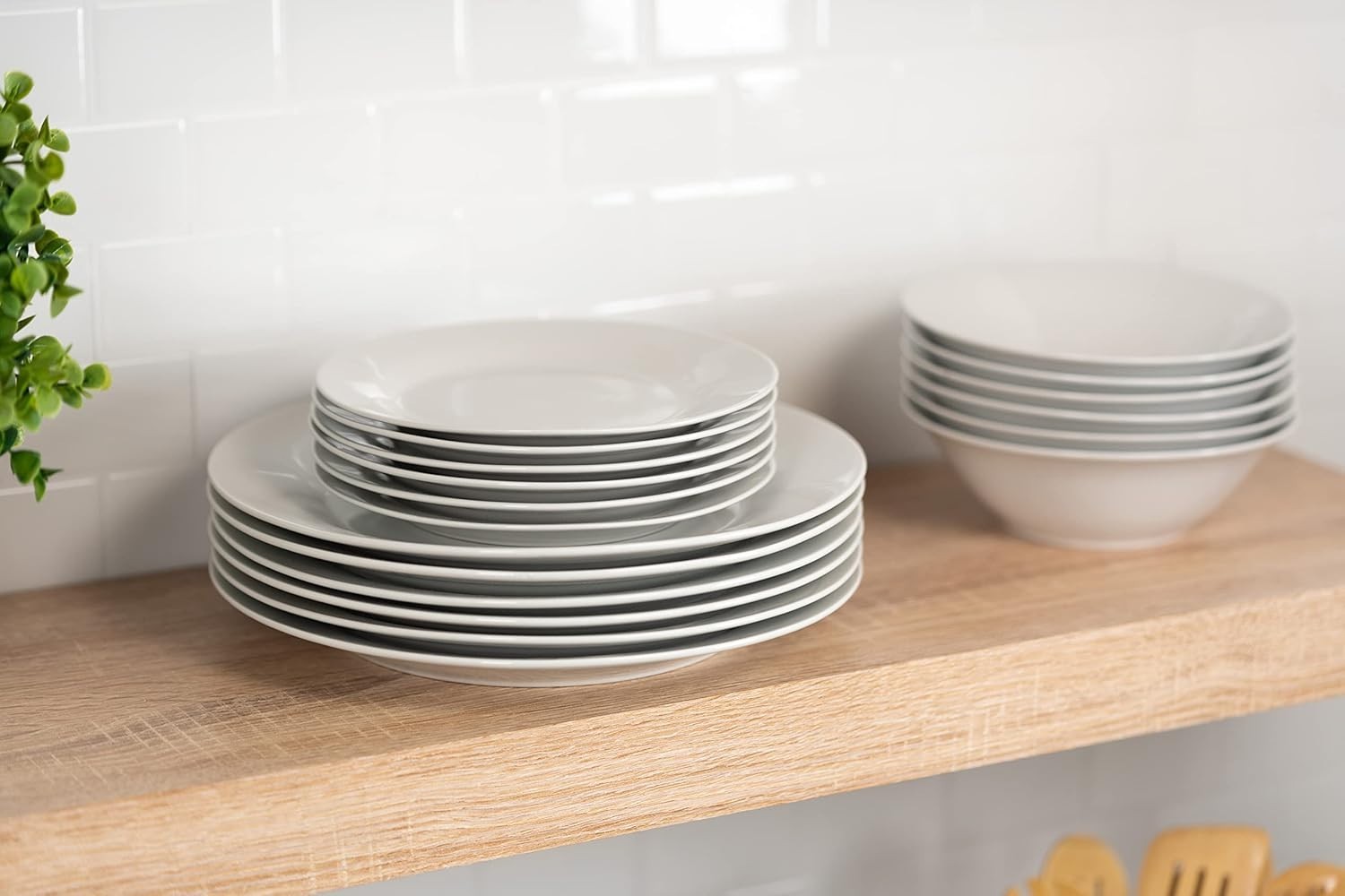 Salad Plate Set 6 pcs 7.5 inch White Ceramic Dinnerware Stylish Elegant