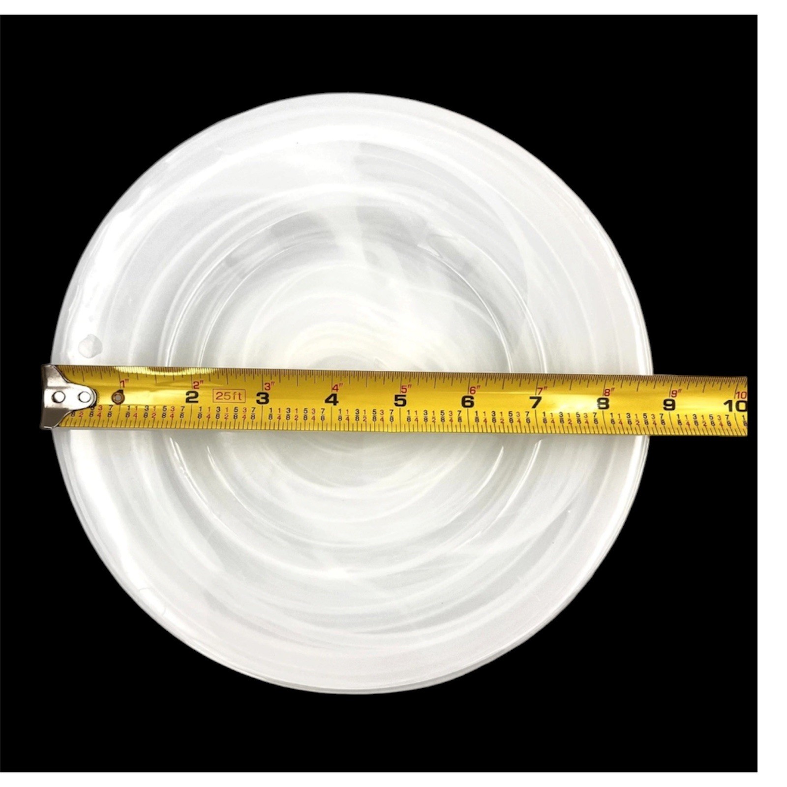 Set of 4 Alabaster White Swirl Glass Salad Dessert Plates 8 3/4 inches