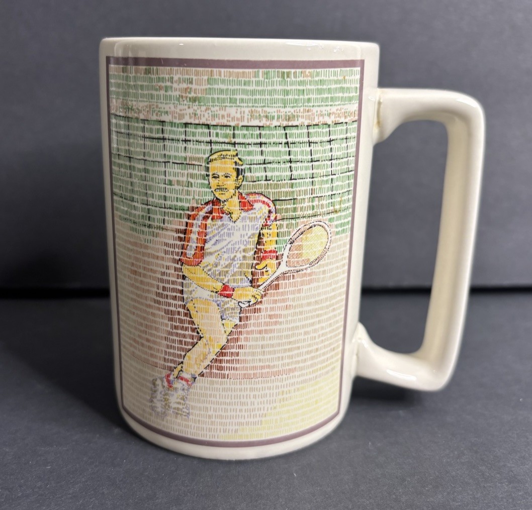 Russ Berrie Tennis Player Coffee Mug 1980s Handled Vintage 4.5″