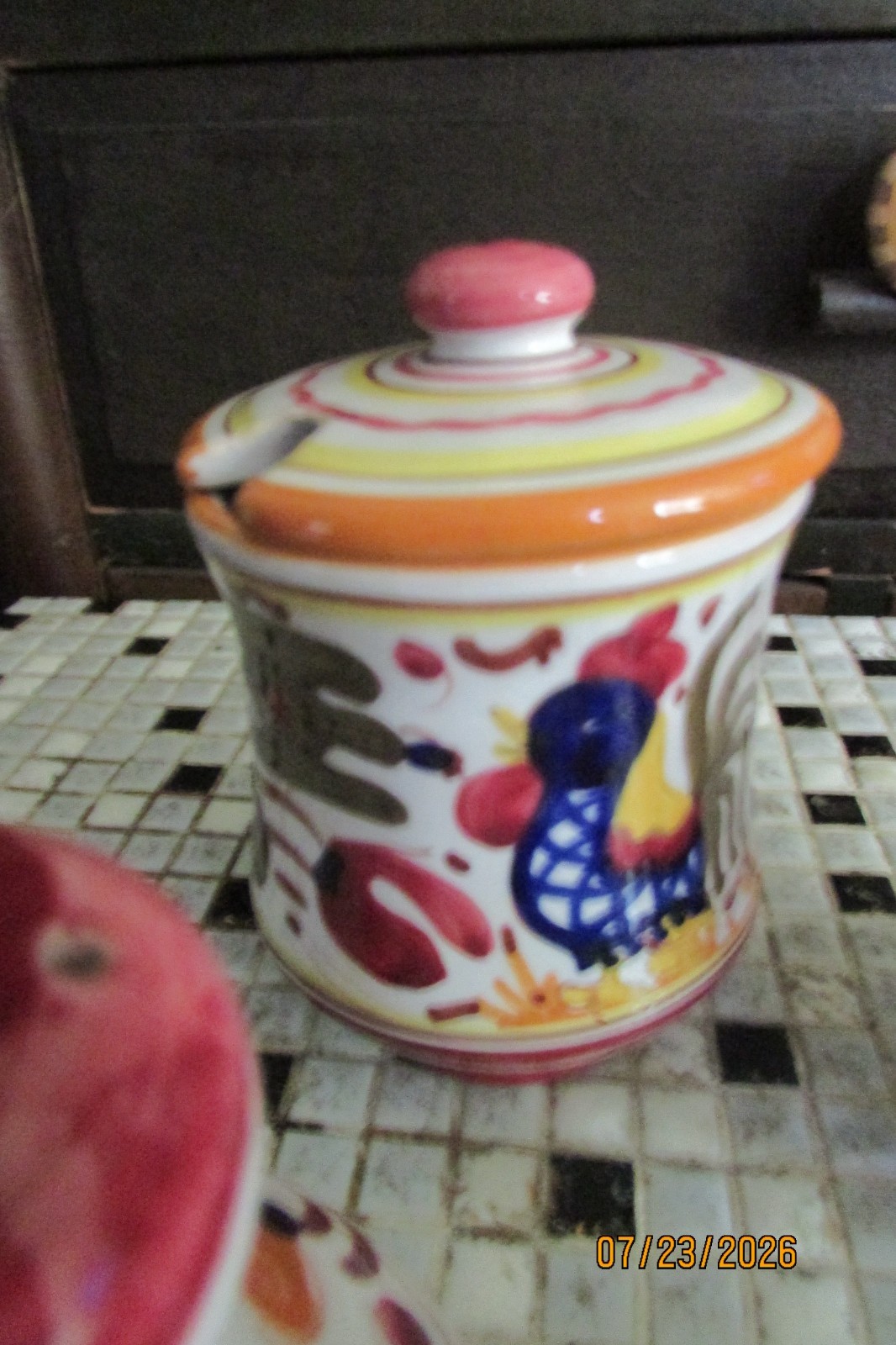 ITALY # HANDPAINTED SHAKERS/SUGAR/CREAMER OF 4 ROOSTER DESIGNER DERUTO ORVIETO