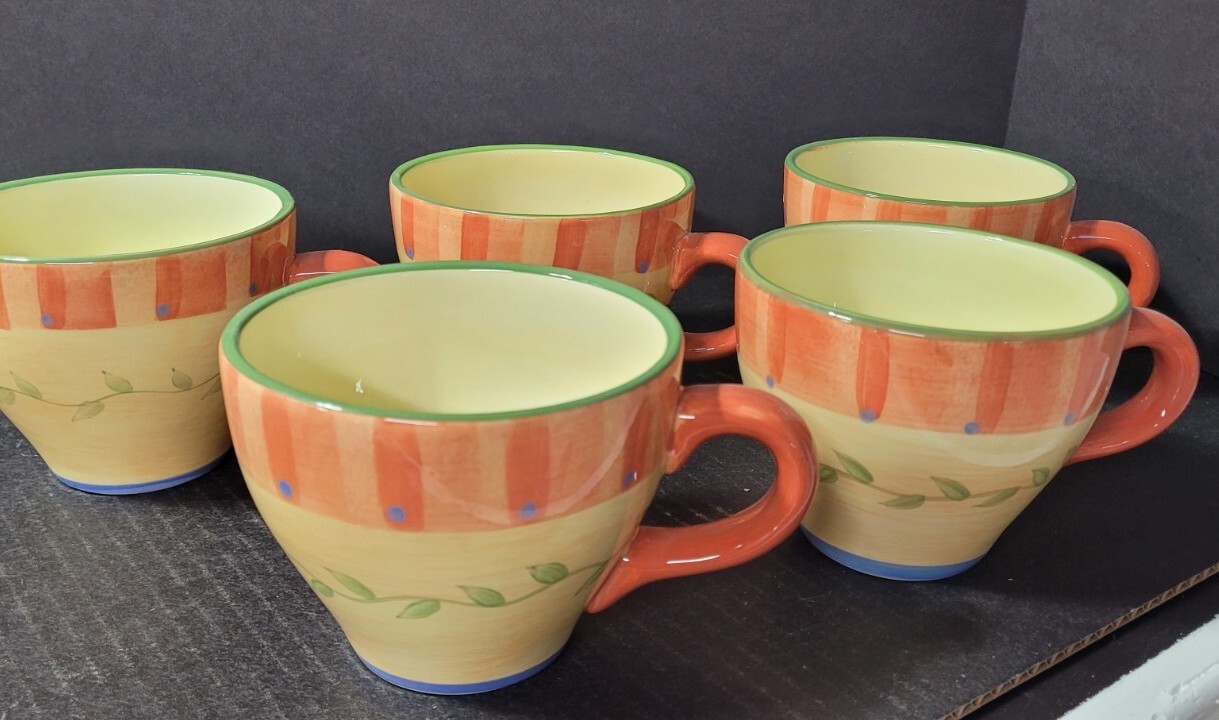 Pfaltzgraff NAPOLI Large Jumbo Size Cups Mugs – Set of 5- Hand Painted