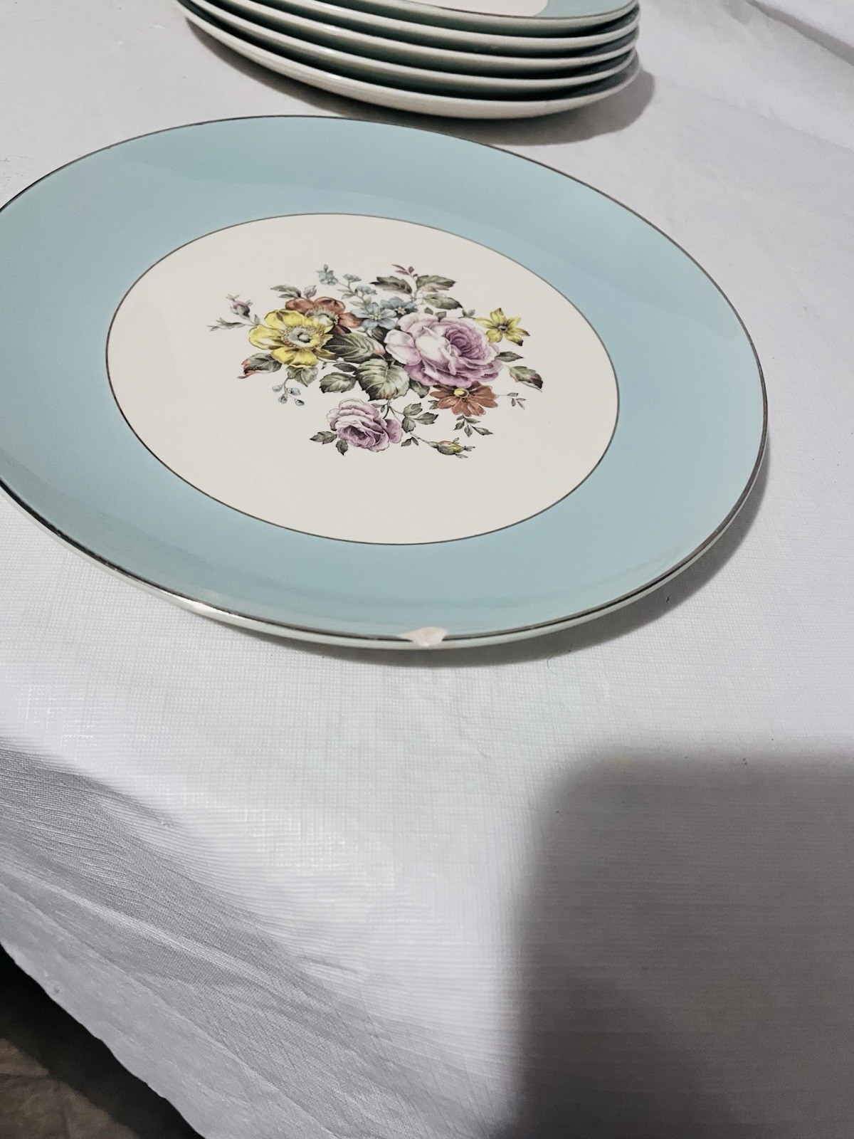 Cunningham & Pickett DANUBE Dinner Plate SET of 8 FLORAL Hand Painted 10.25″