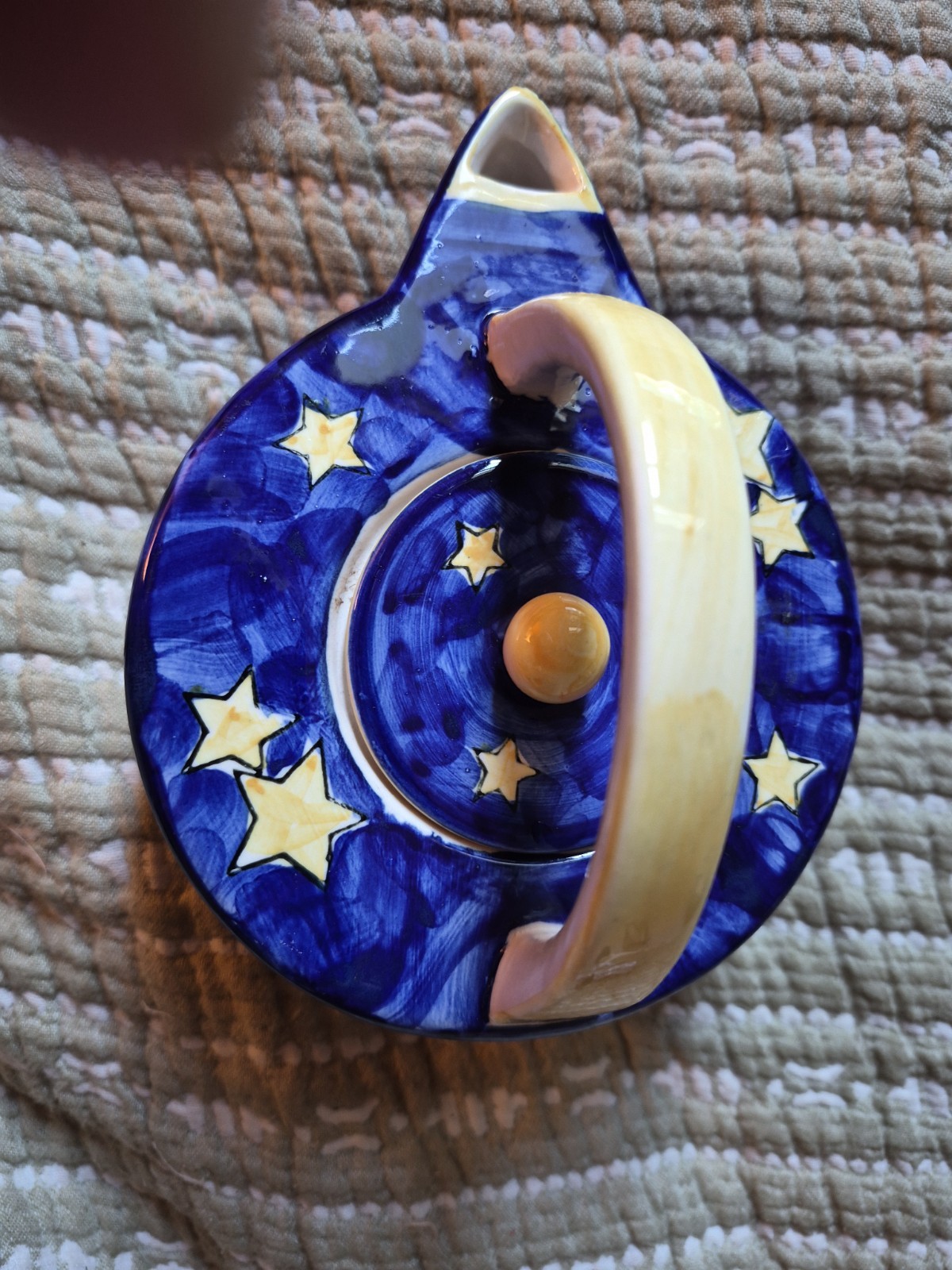 Cobalt Blue With Yellow Celestial Teapot 7 Inches Across