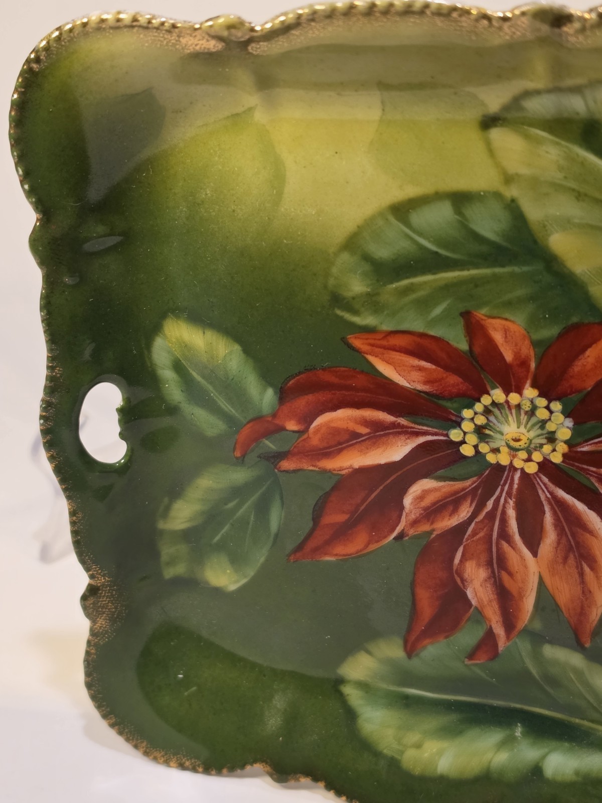 Old Bavaria Porcelain Hand Painted POINSETTIA Rectangular Vanity Tray
