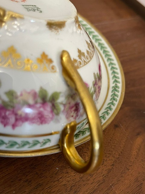 Antique GDA CF Haviland Limoges Two-Handled Cream Soup Bouillon Cup & Saucer
