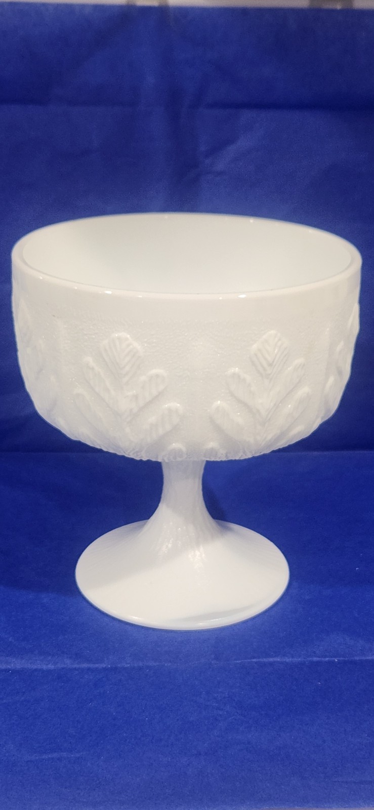 Vintage FTD 1975 Leaf Design Milk Glass Pedestal Bowl / Planter