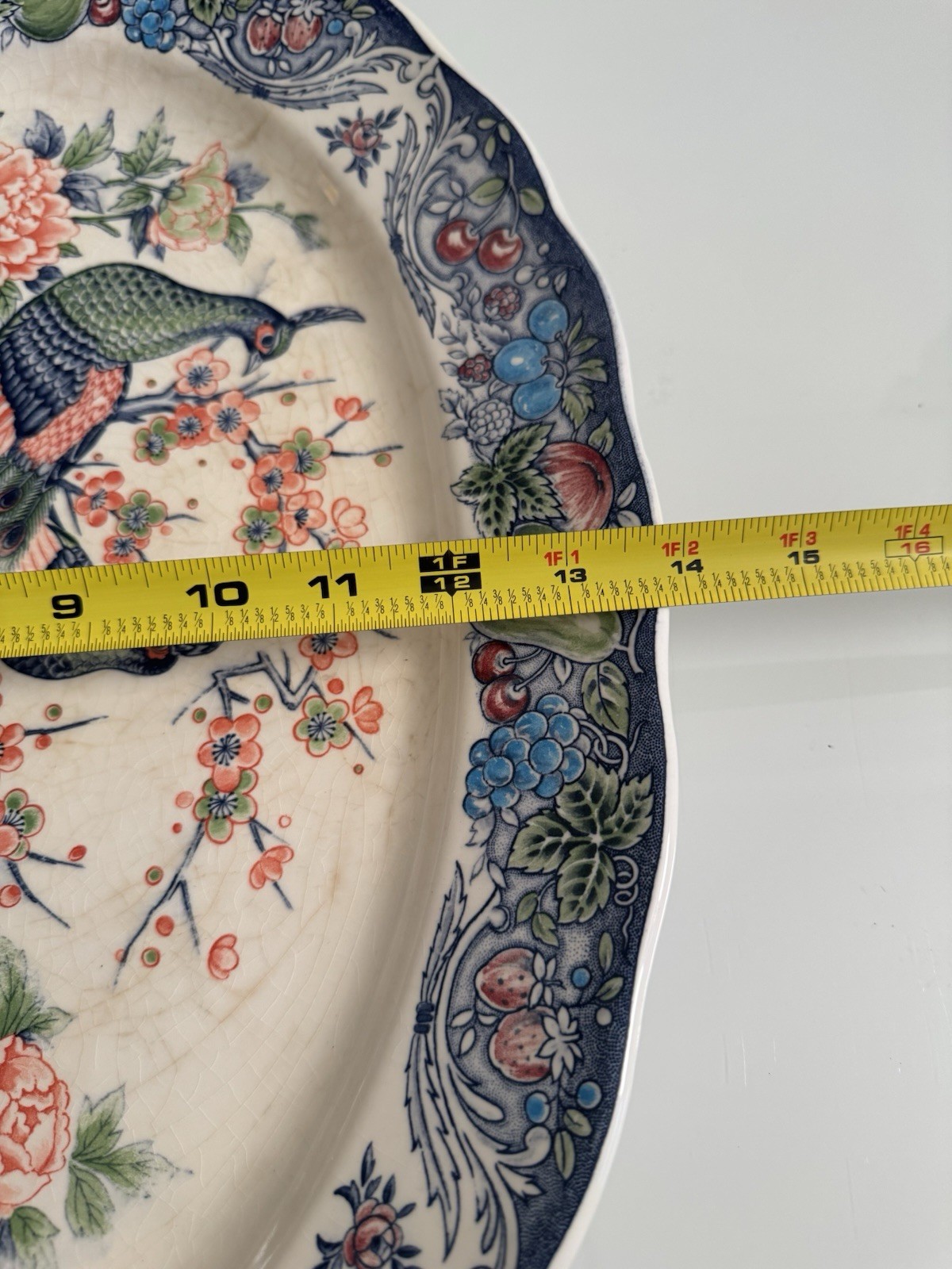 Vintage Empress SM Japan Large Serving Platter Colorful Peacock Rare 18”