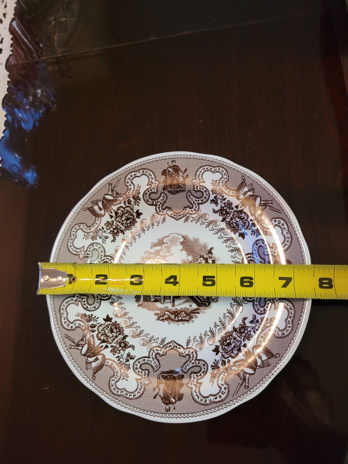 Vtg. Spode Texian Campaigne Plate Brown White Ceramic England Round 8in