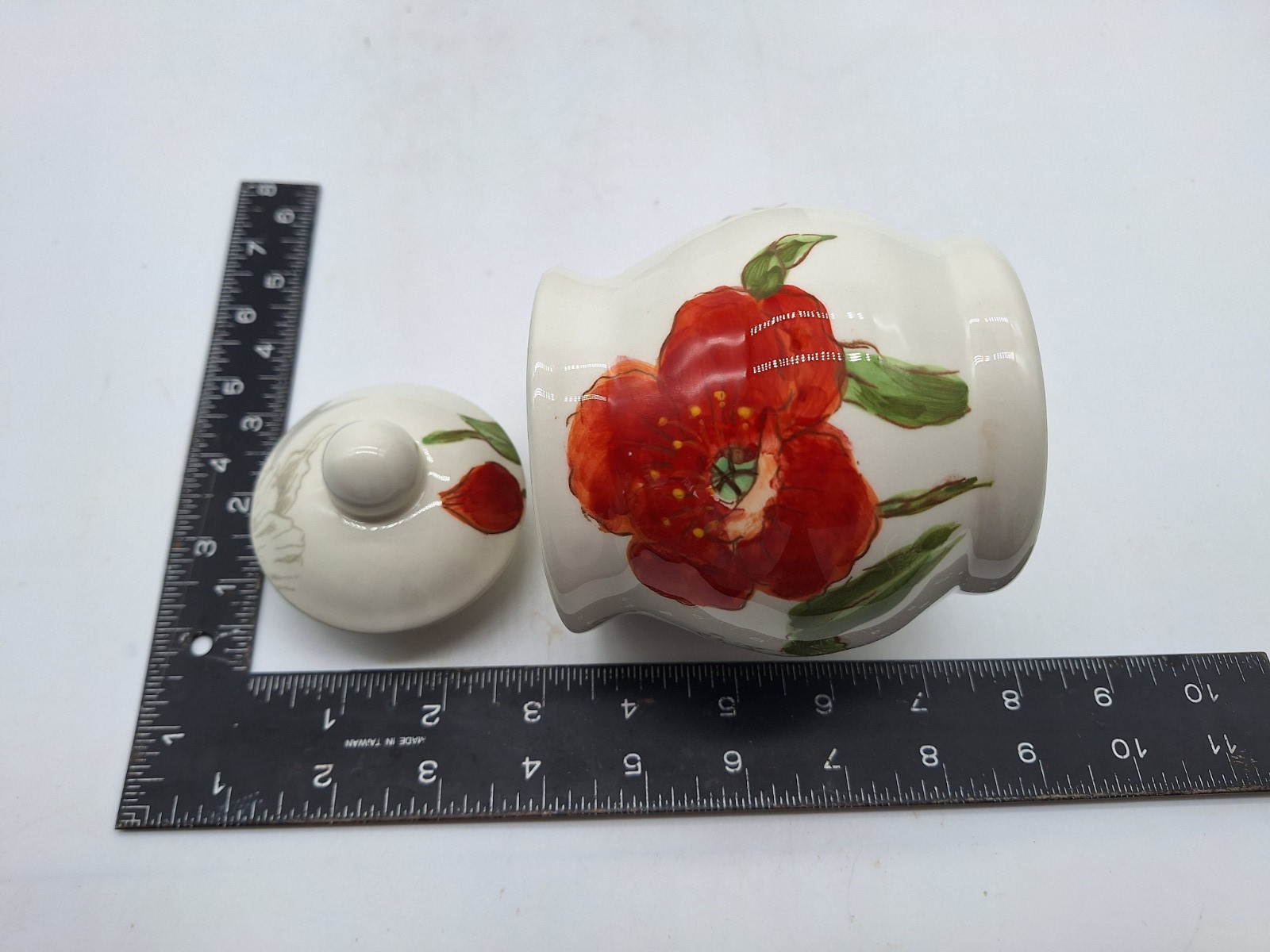 Maxcera Red Poppy Sugar Bowl with Lid Pottery Retired 5 1/2 inches