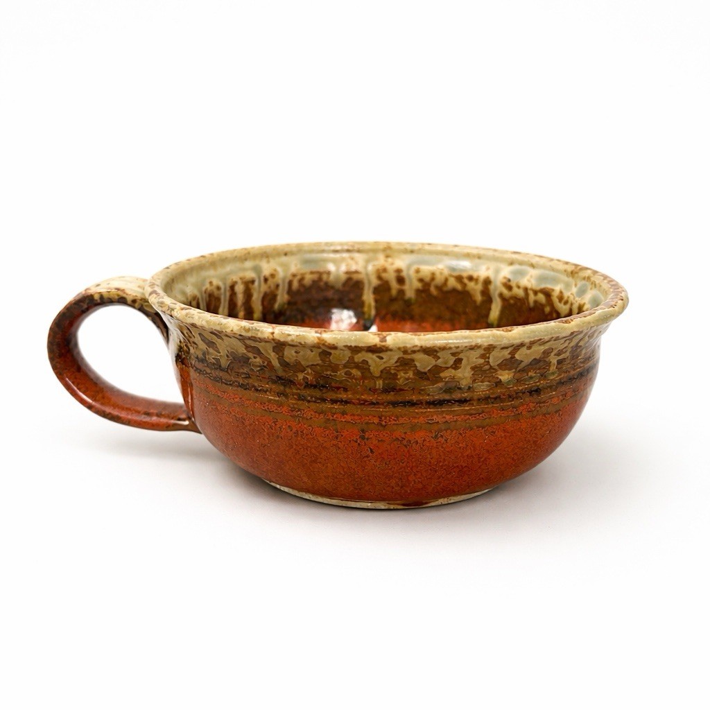 Vintage HandmadePottery Soup Mug Bowl Handle Drip Glaze Signed 2012 Rustic 6.5