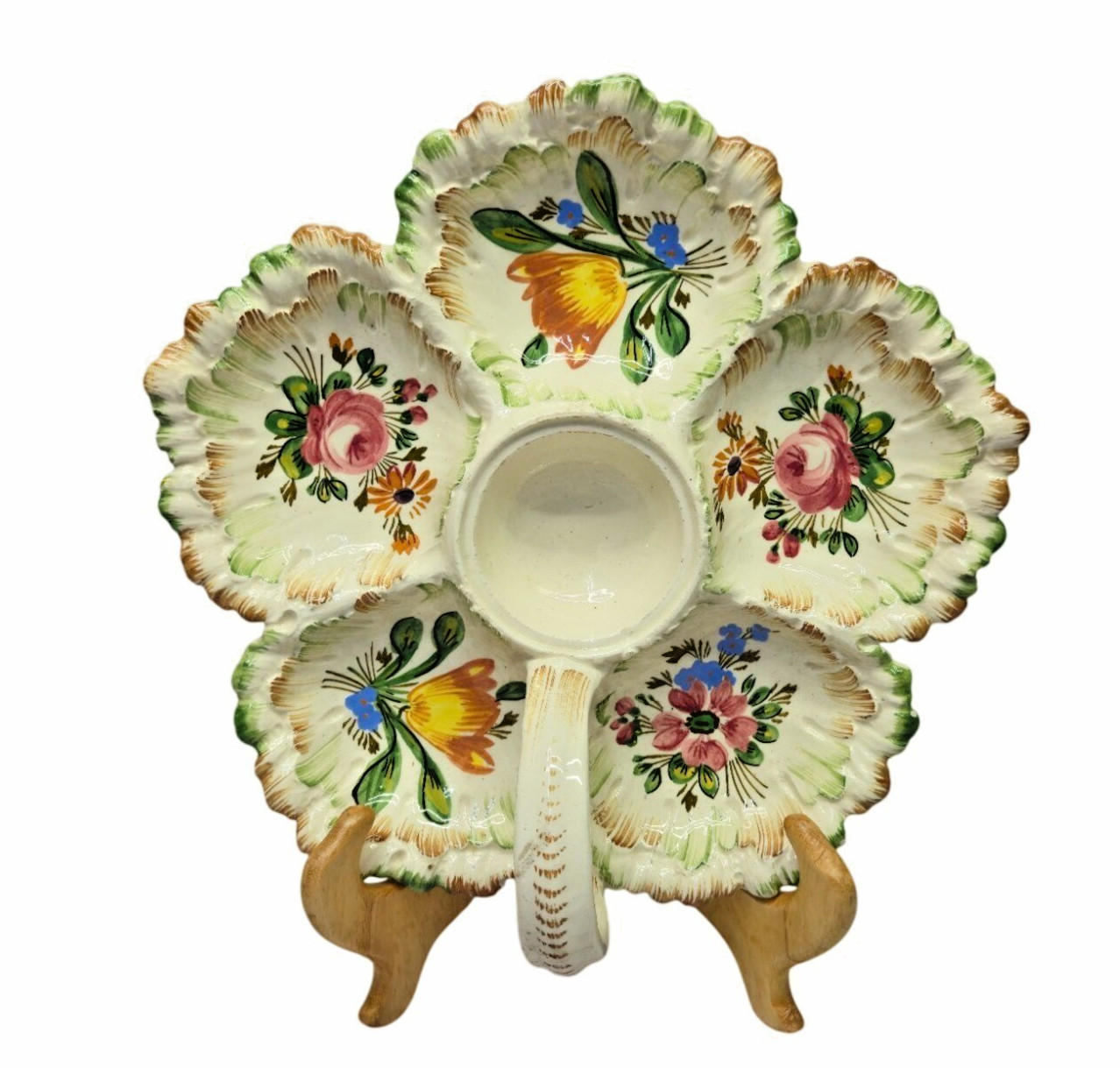 Vintage Ovington New York Italian Pottery Divided Relish Dish Handle bright art