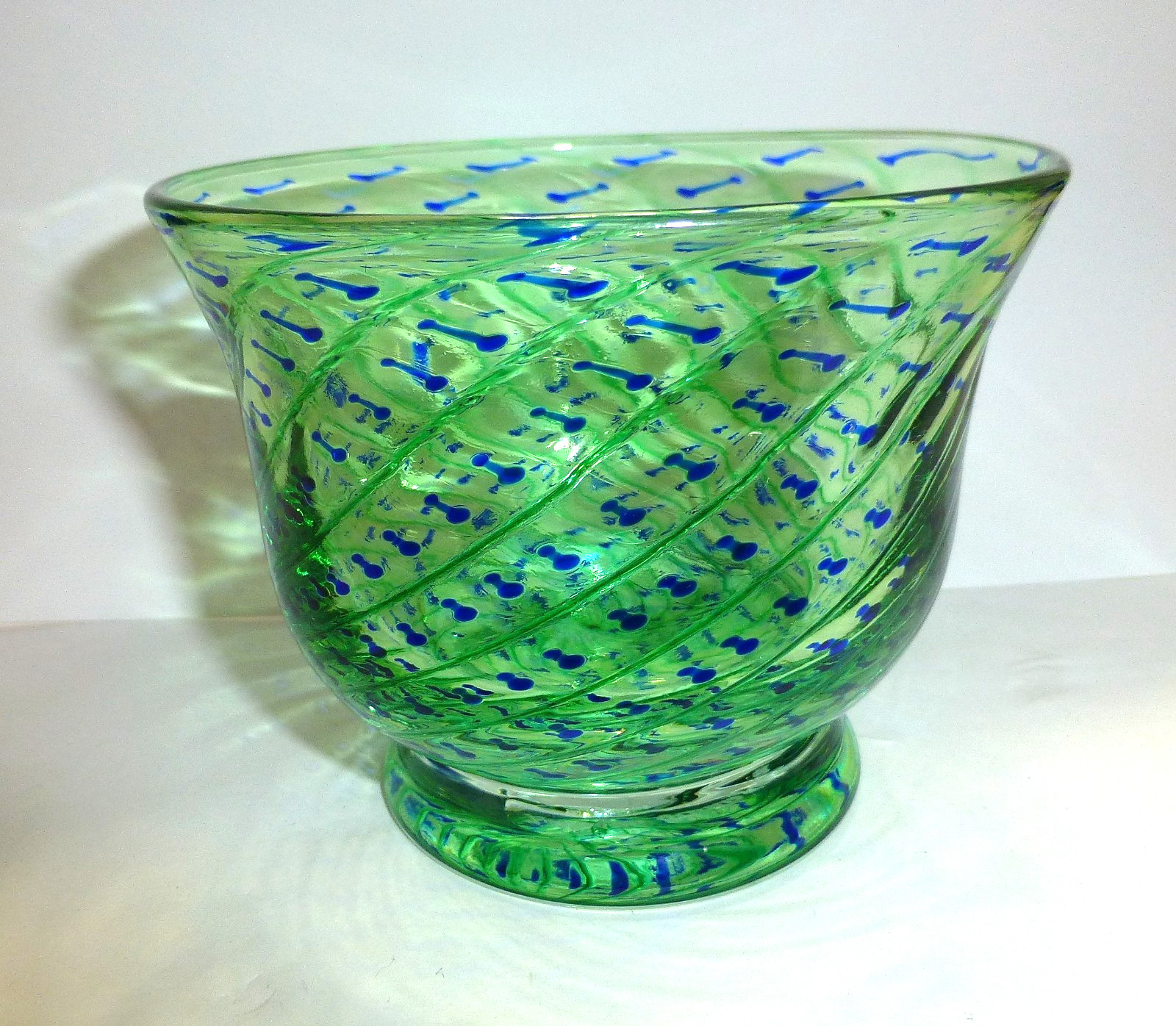 Vintage Zellique art glass bowl swirl blue green signed 1994