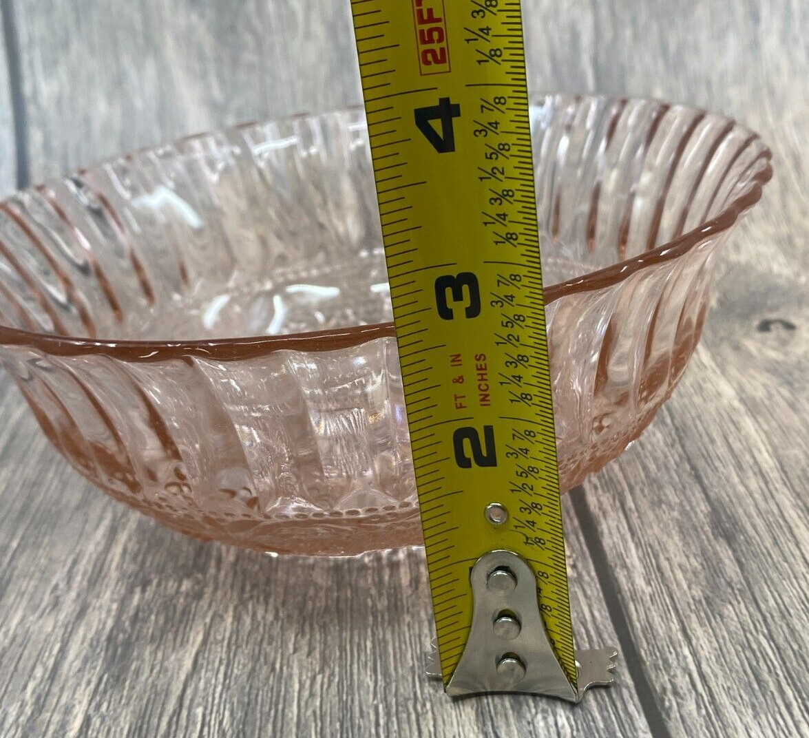Trellis Pink Fleur De Lis Pattern Glass Bowl by KIG Indonesia 6.75 in diameter