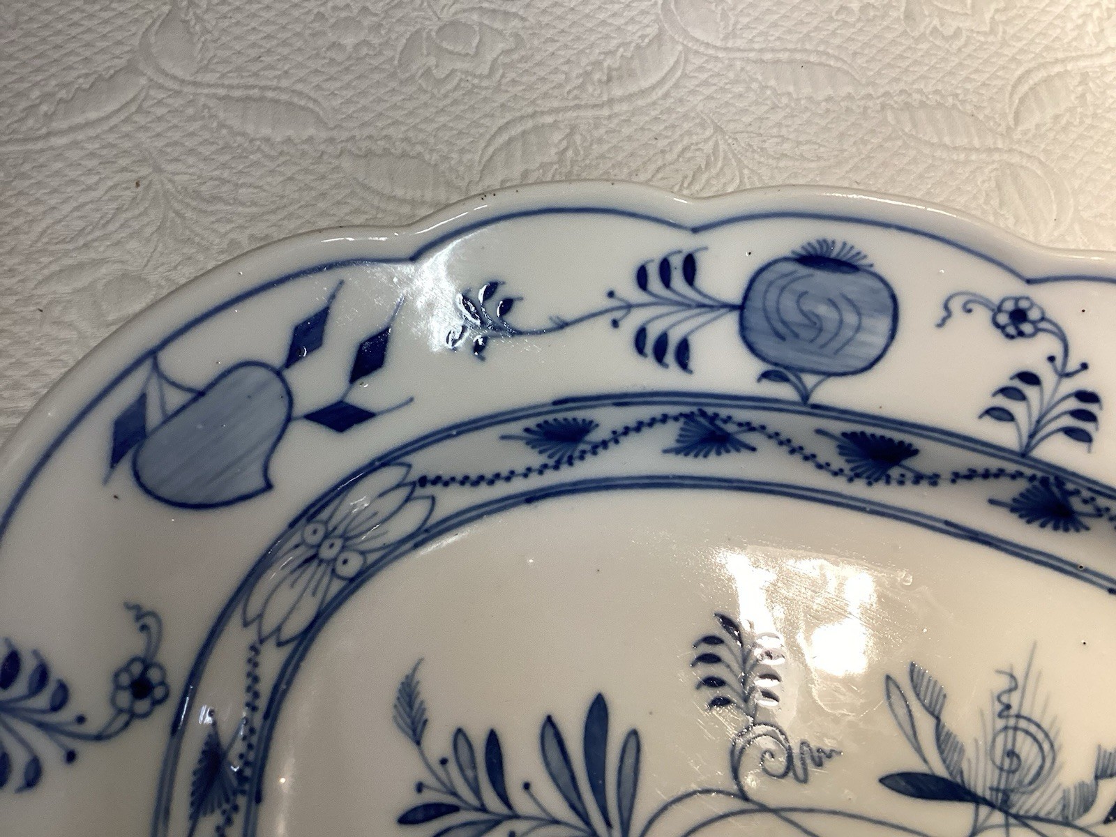 Vtg. Meissen Blue Onion Extra Lg. Oval Platter 18.75” Scalloped Edge- Germany