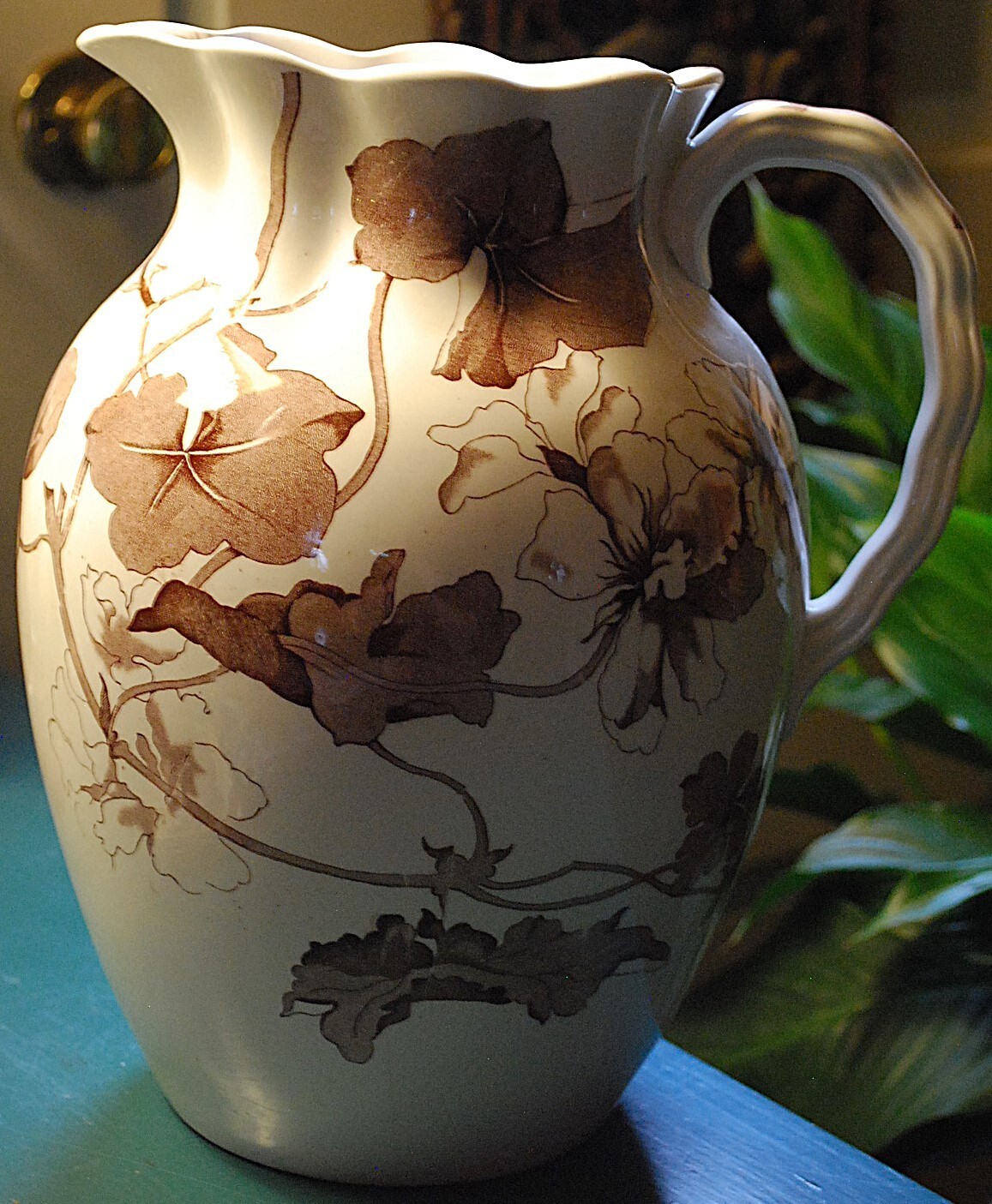 Antique ‘BETA’ Victorian Water Pitcher FURNIVALS IRONSTONE TRANSFERWARE POTTERY
