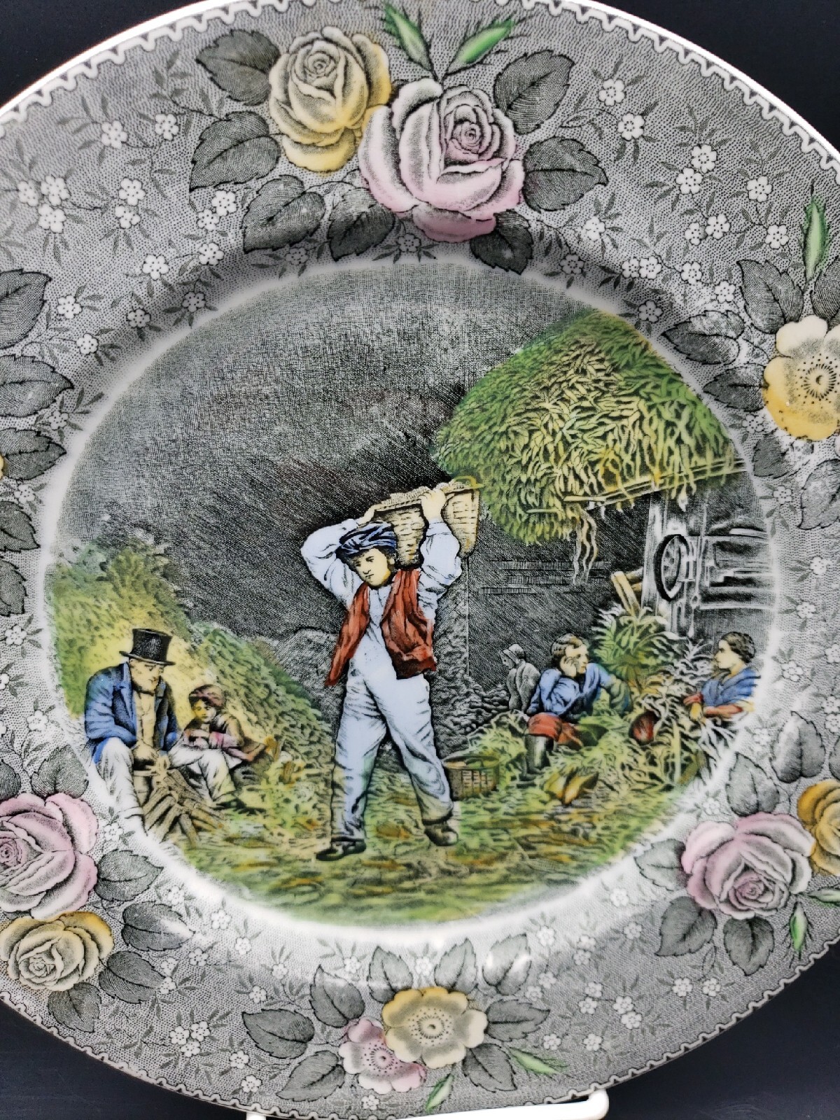 VTG Engravings for the People Plate Adams Currier 10.5″ Husking Farming Harvest