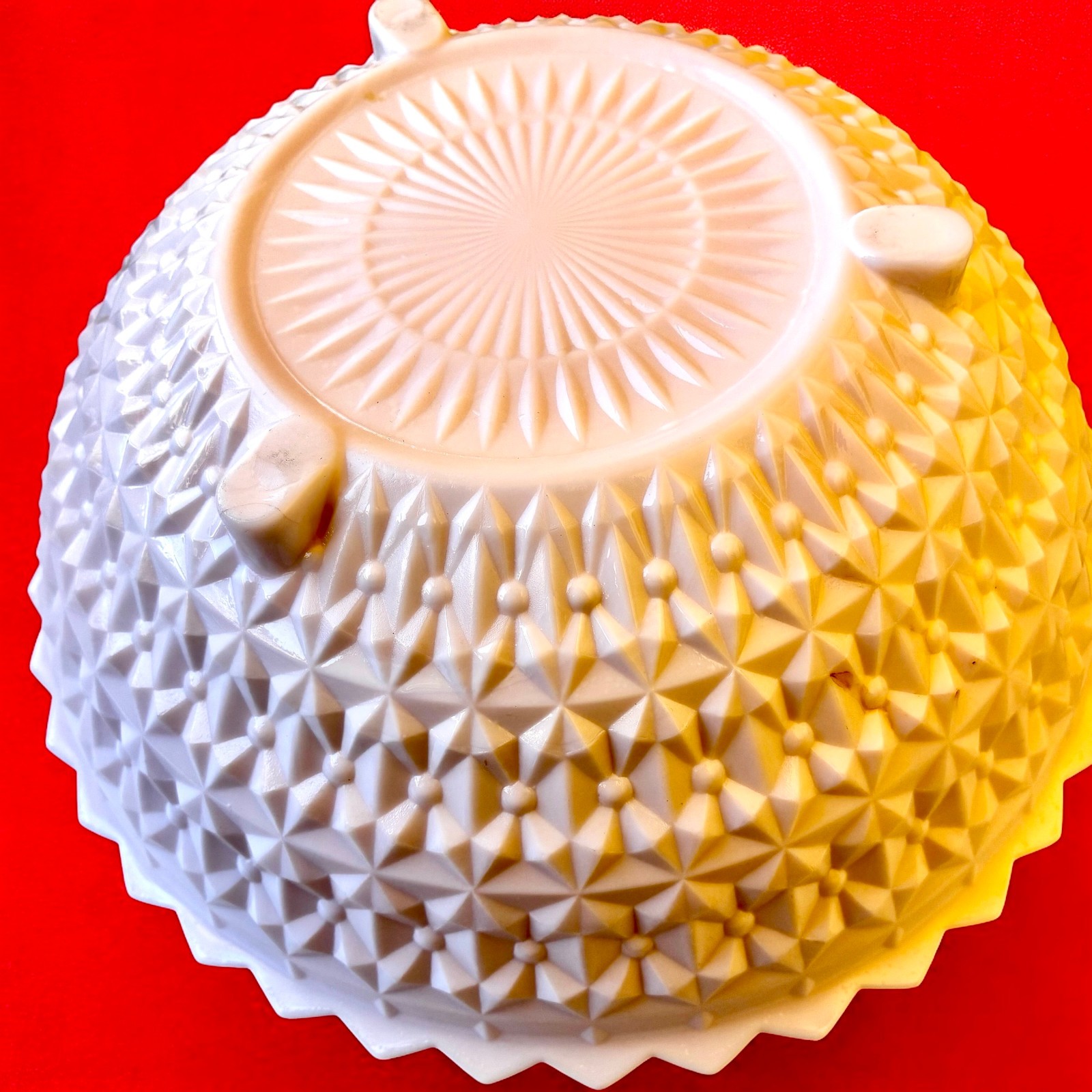 Vintage 50’s Pink Milk Glass Bowl Footed Jeannette Buttons & Bows Pattern Large
