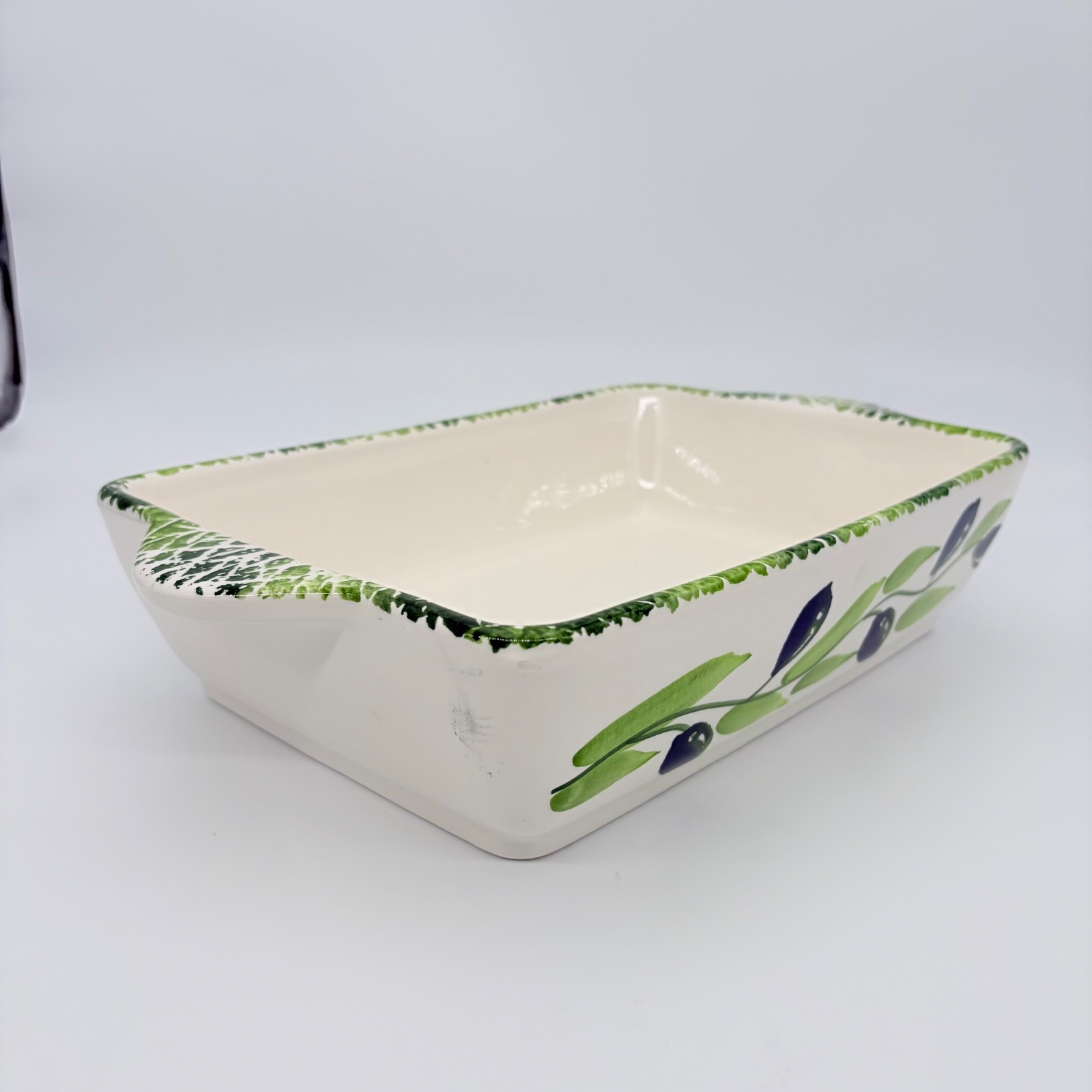La Tavola Casserole Lasagna Baking Dish Olives and Leaves Hand Painted Italy