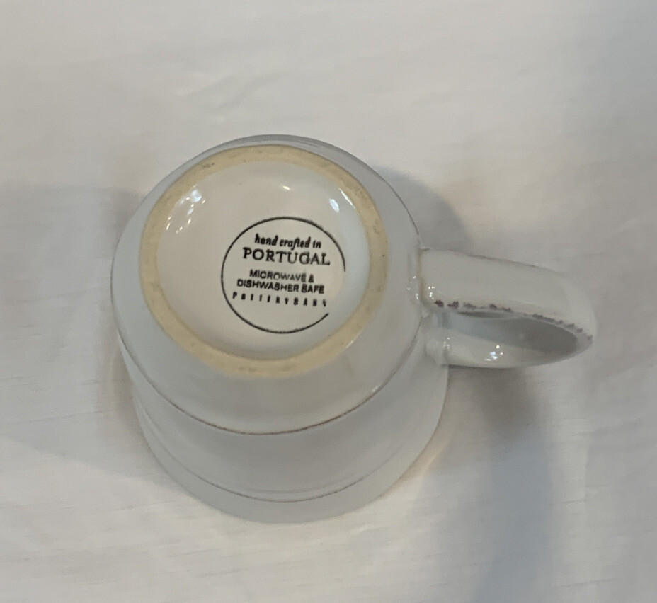 Pottery Barn Cambria Stone White Coffee Mug 4.25″ Tall Made In Portugal MINT!