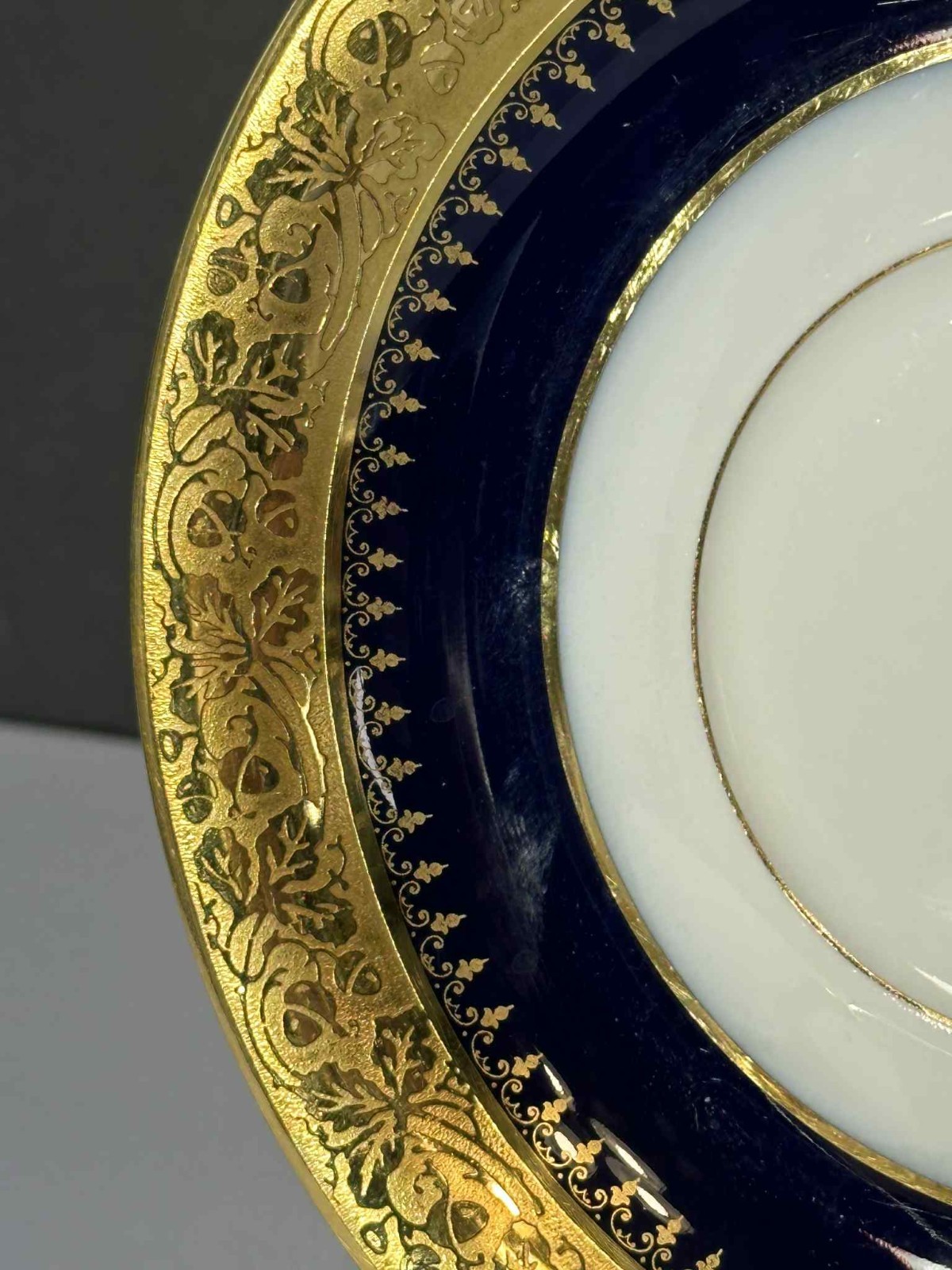Antique P. Porschaud Limoges France Consommé Cup & Saucer Cobalt Blue Heavy Gilt
