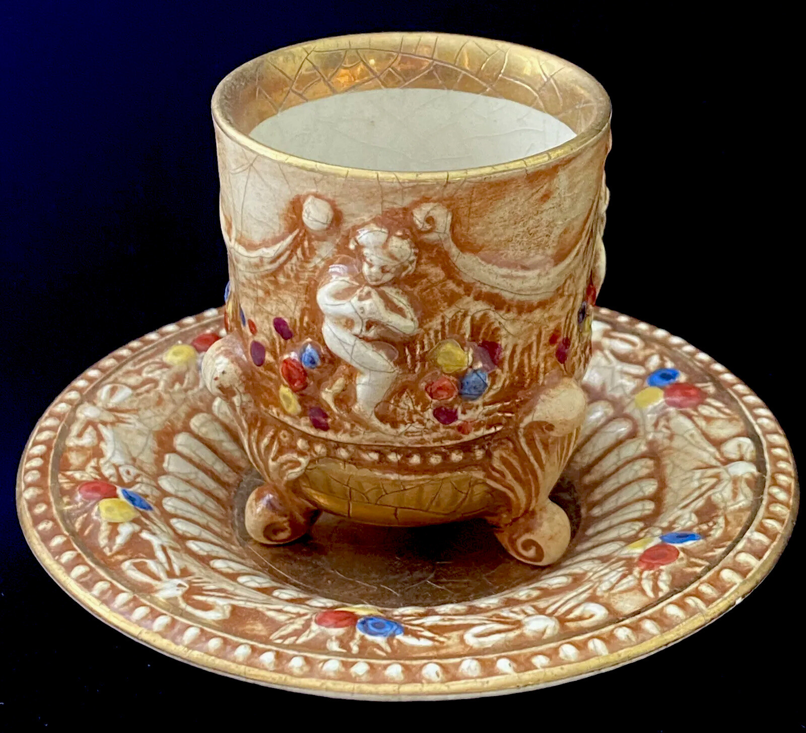 Rare Vintage CAPODIMONTE Hand-Painted DEMITASSE CUP & SAUCER ITALY #326