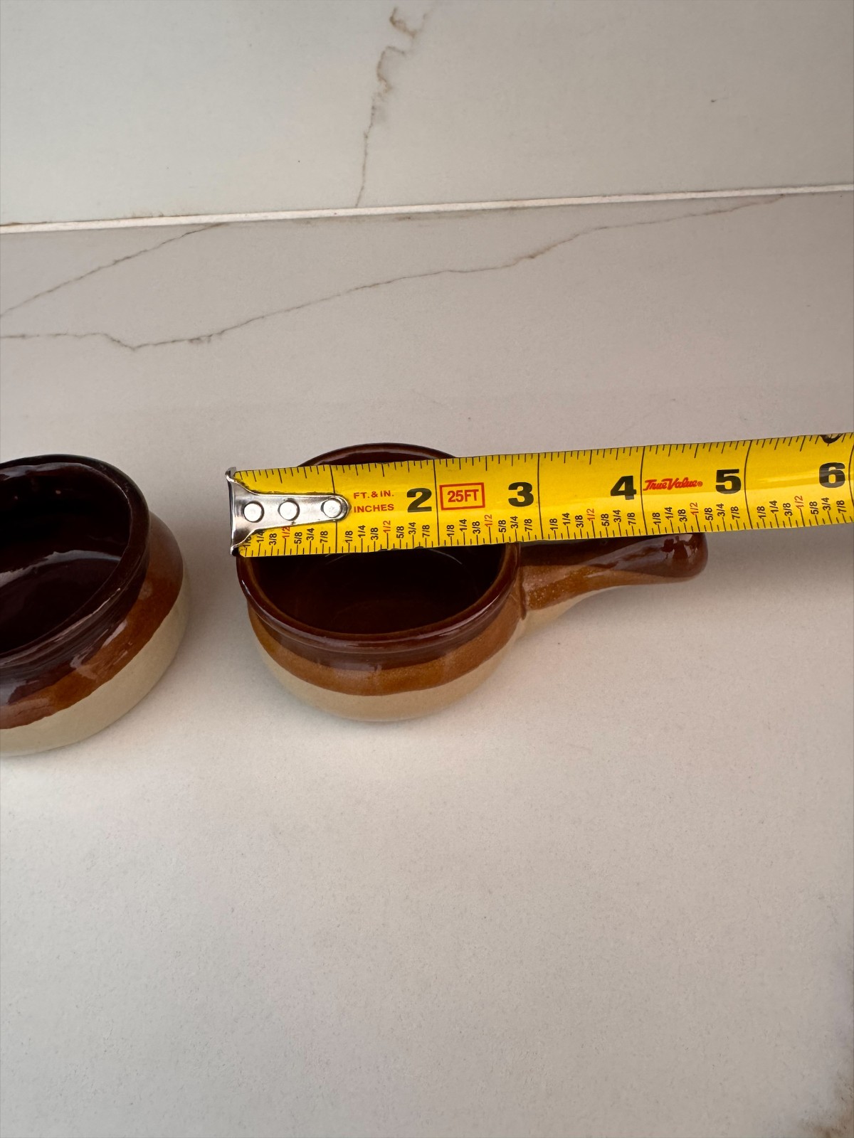 Vintage Mini Brown Drip Glaze Stoneware Bowls With Handle Crock Pot Style Set