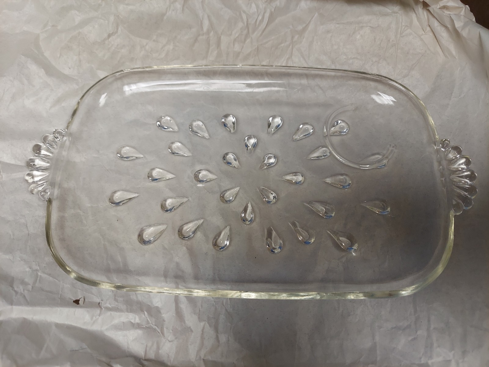 Hazel Atlas Pressed Glass Dew Drop Pattern Snack Set – Vintage 1950’s