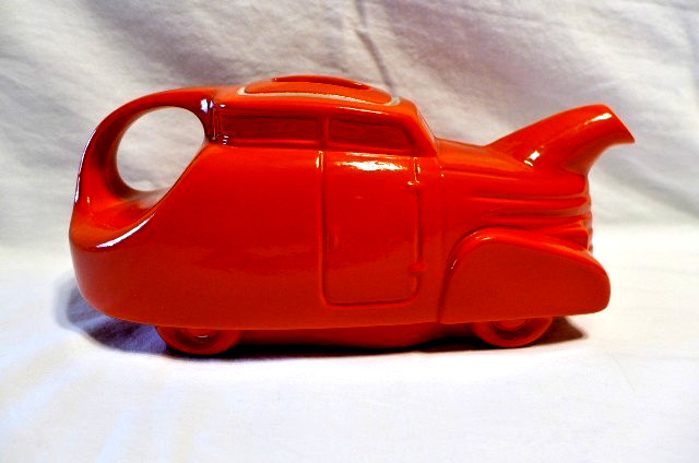 Vintage 1938 Hall China Art Deco Car Automobile Figural Teapot Rare Red Glaze