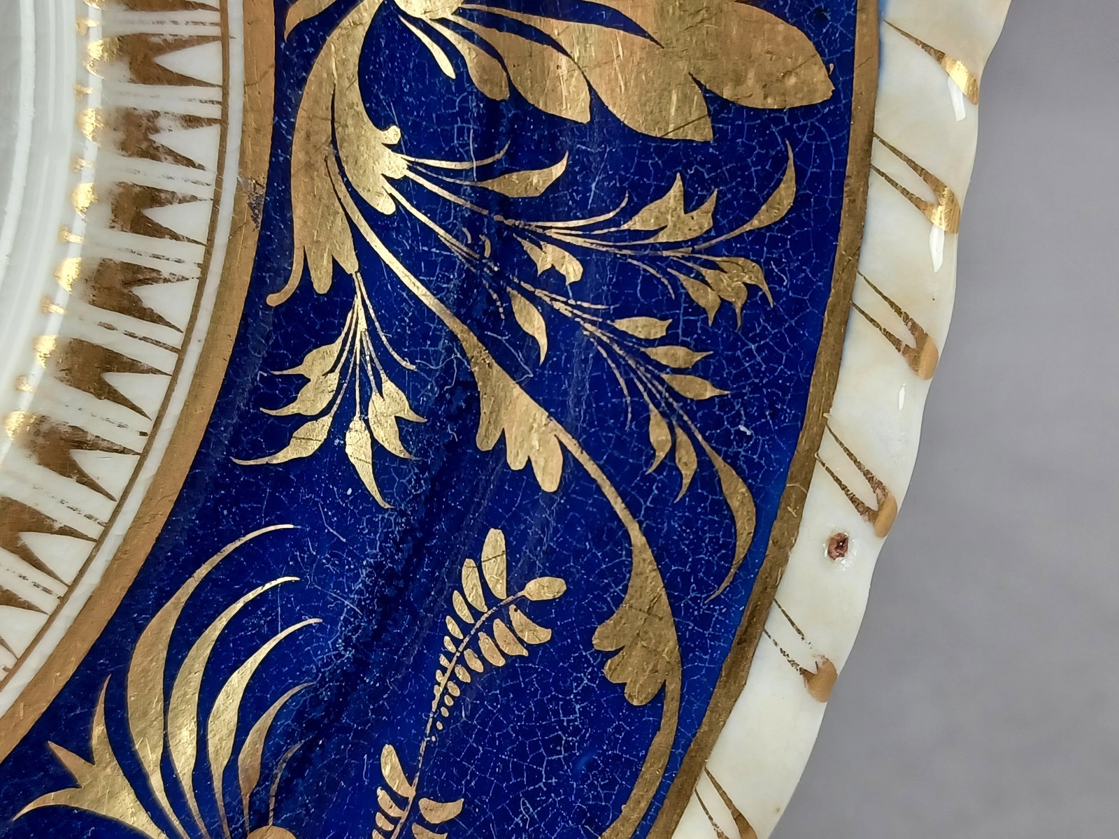 Antique Derby Gold Neoclassical Acanthus Leaf Scrollwork & Cobalt Under Plate