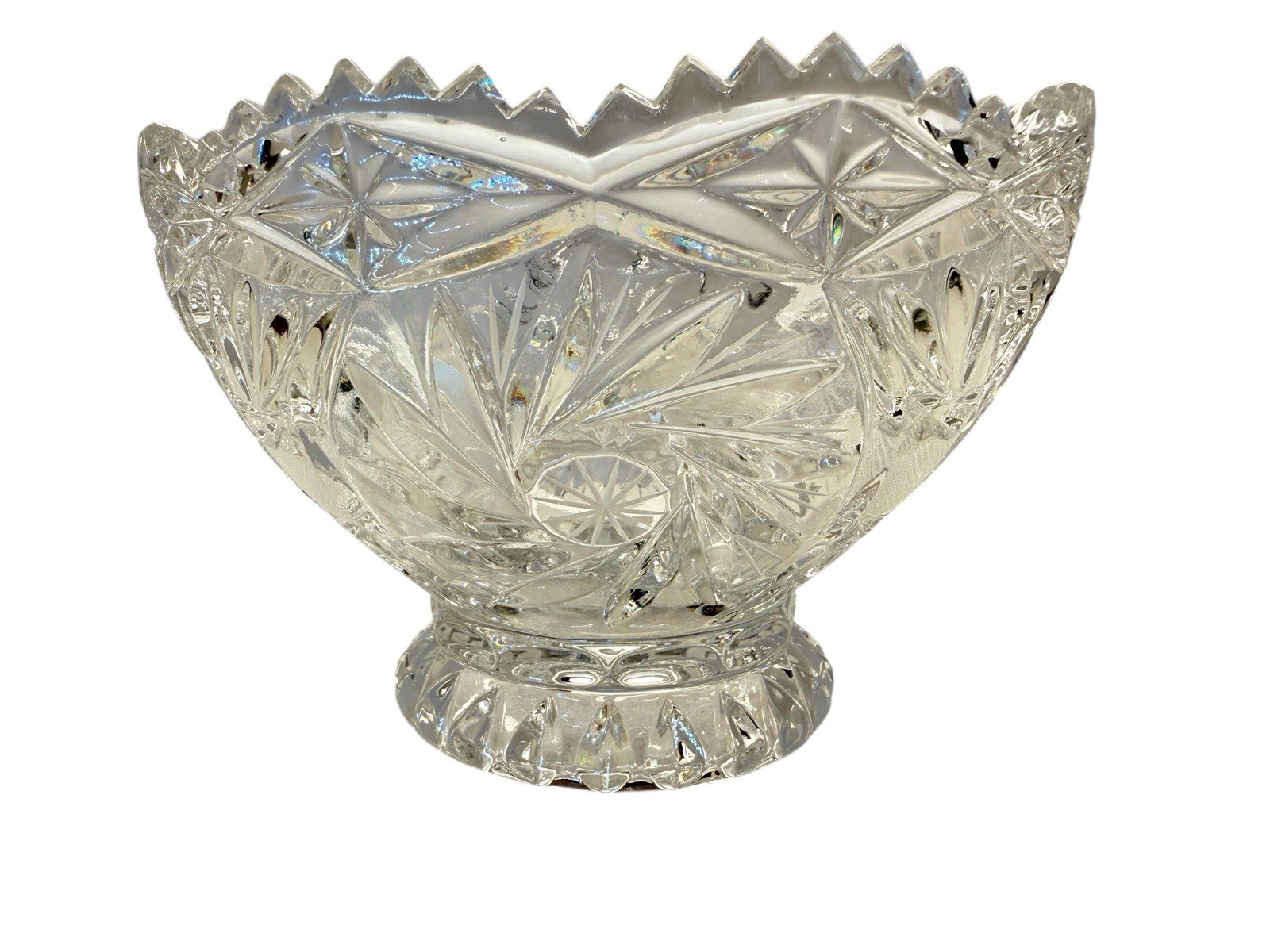 Vtg Lausitzer 24% Lead Crystal Pedestal Bowl Pinwheel Star Of David Hobstar 6″