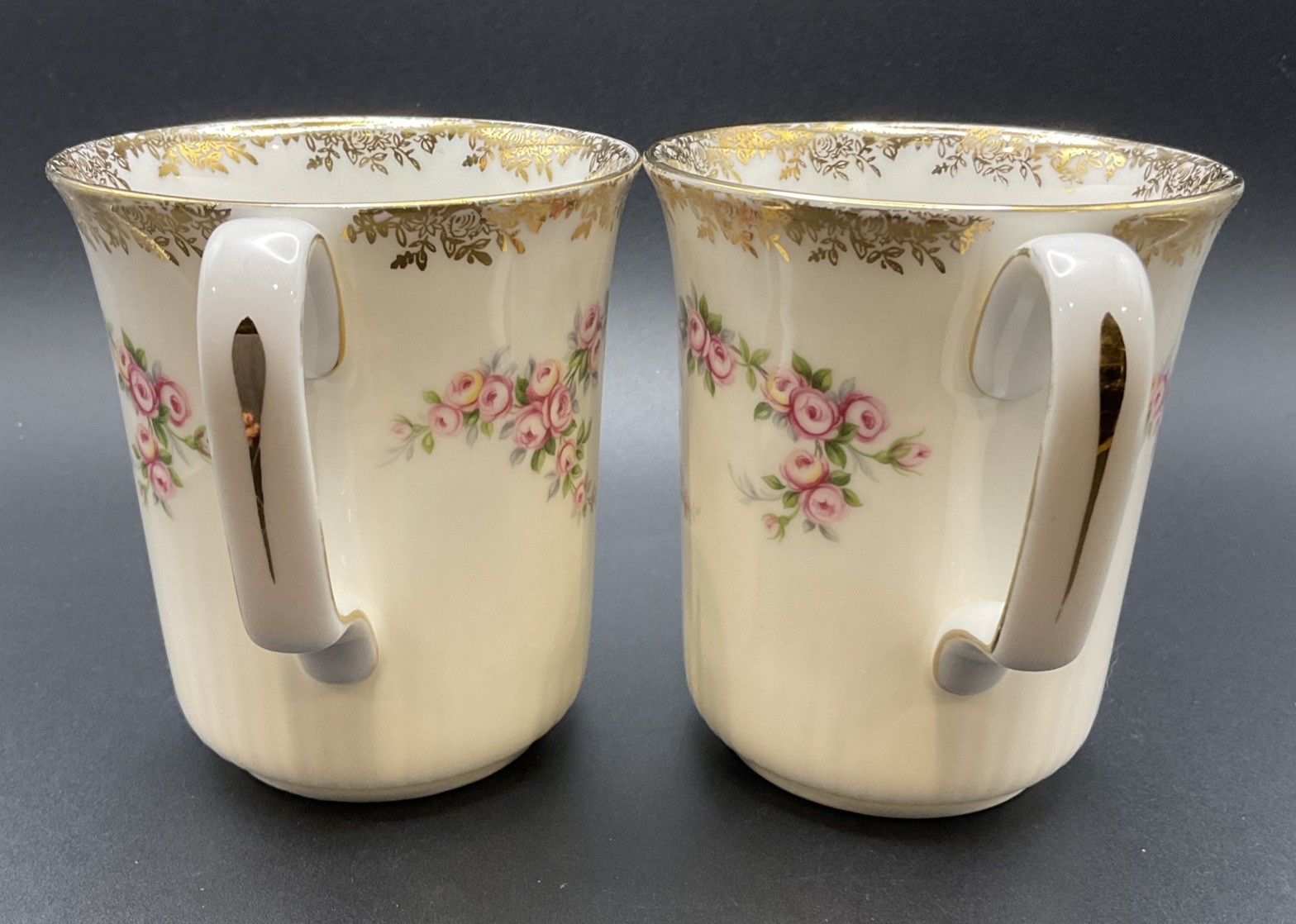 Royal Albert Dimity Rose Ribbed Mug Pink Rose Garland/Gold Set Of 2 Read
