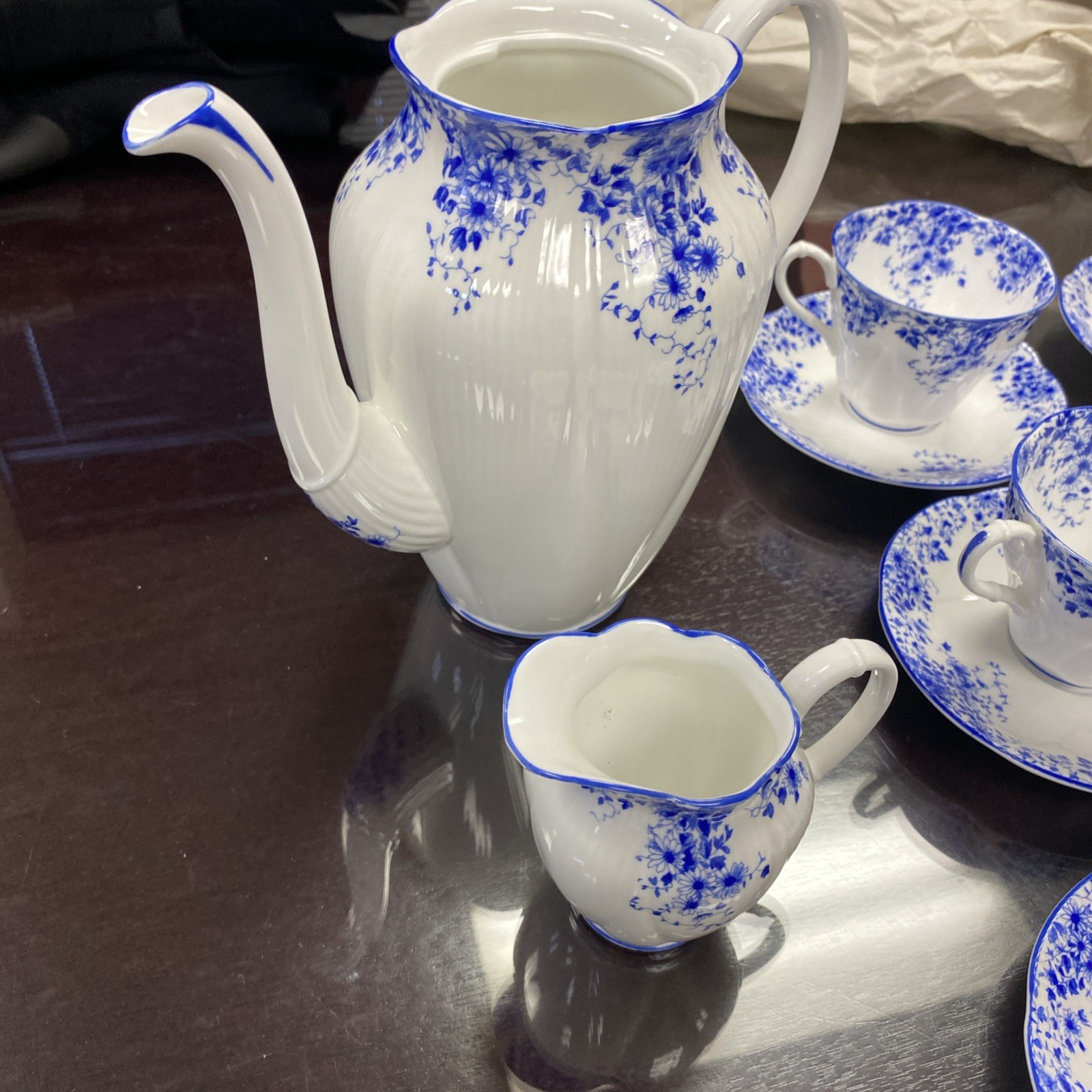 Lot of Royal Albert Dainty Blue 5 cup and saucer sets / 1 creamer / 1 pitcher