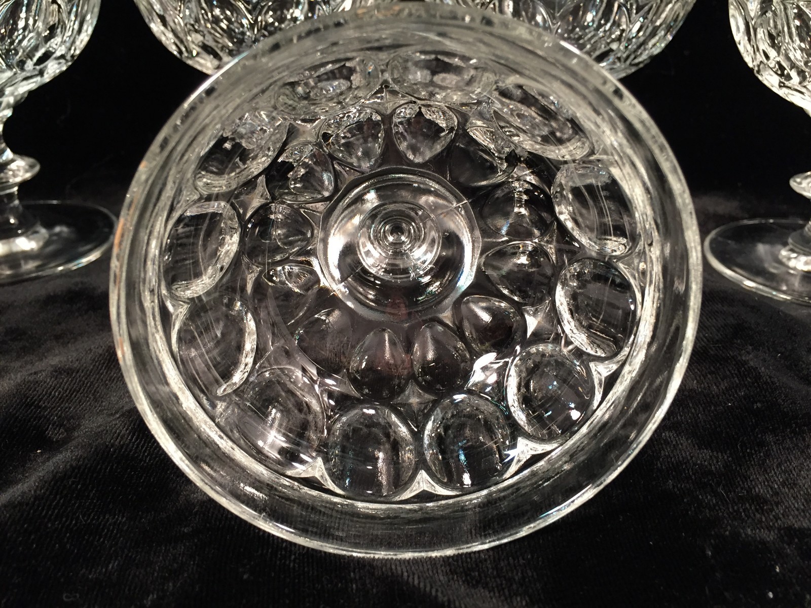 Clear Glass Thumbprint Pedestal Sundae/Sherbet Glassware Set of 7