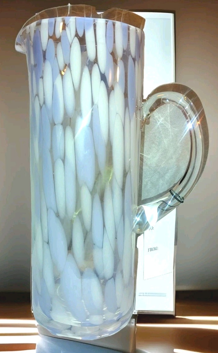 2 Quart Glass Pitcher for Martini Purple Drip Pattern Mixed Beverages 11” Tall