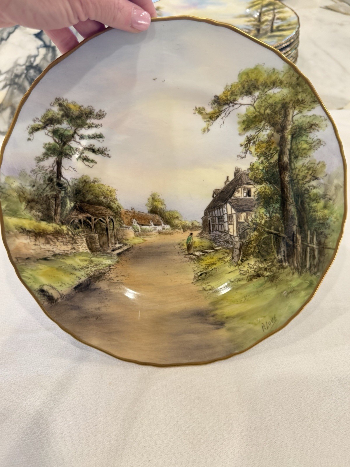 Pristine 1952 Royal Worcester Welford on Avon Plate Signed P. Love 10.5″