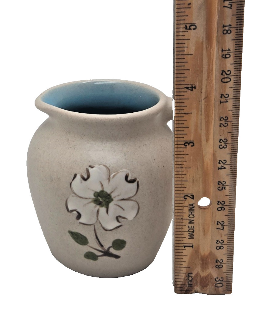 Pigeon Forge Pottery Creamer Handcrafted White Dogwood Blue Interior 1998