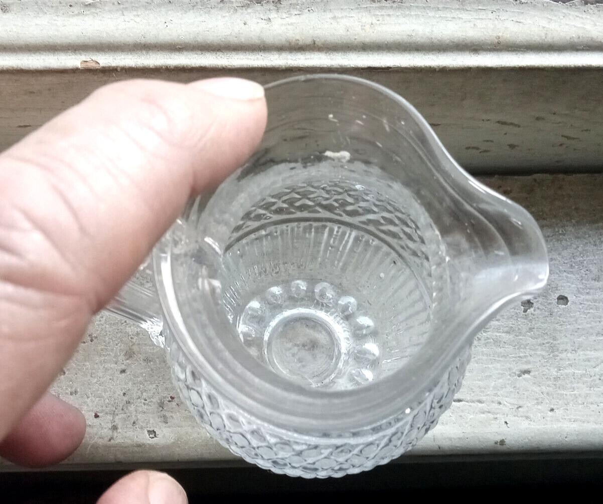 1830s EARLY 3 MOLD BLOWN TOY CREAMER DIAMOND HOBNAIL BOSTON & SANDWICH GLASS CO