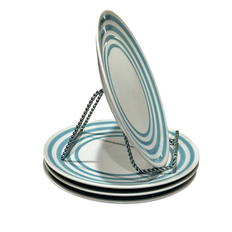 Gourmet Expressions Blue Stripe Salad Plates Set 8″ Coastal Nautical **Unused**