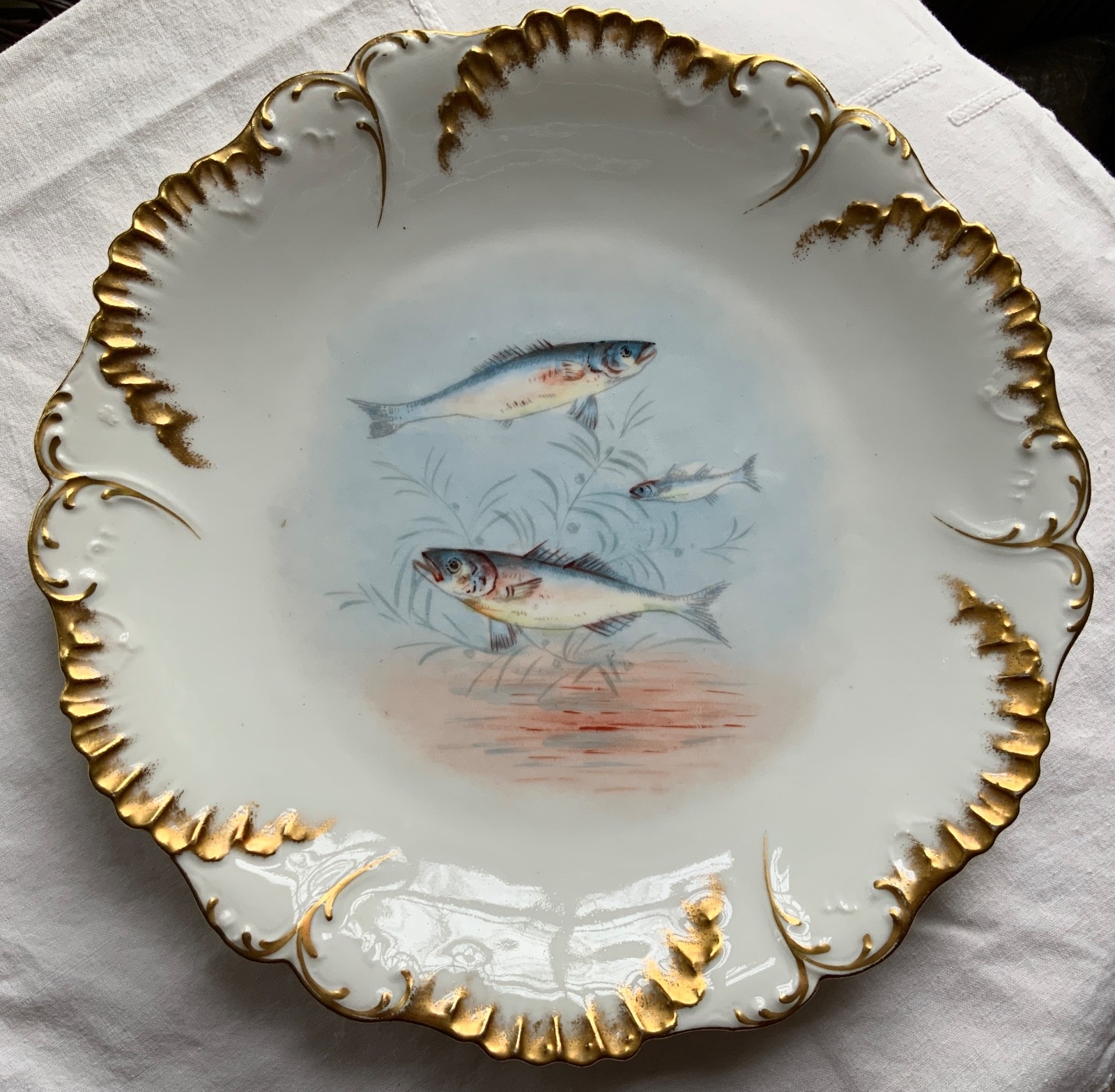 LAVIOLETTE ELITE LIMOGES FISH PLATTER & PLATE SET C.1896-1905 HIGGINS & SEITER
