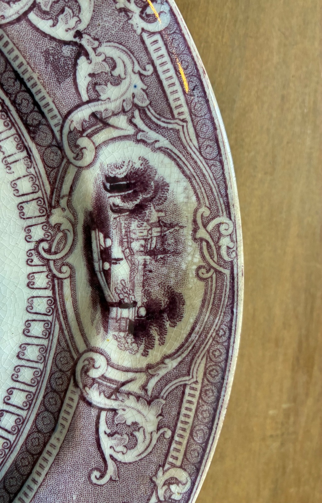 Pr Staffordshire Mulberry Purple Transferware Plates…”Corinthia” Pattern 8.5″