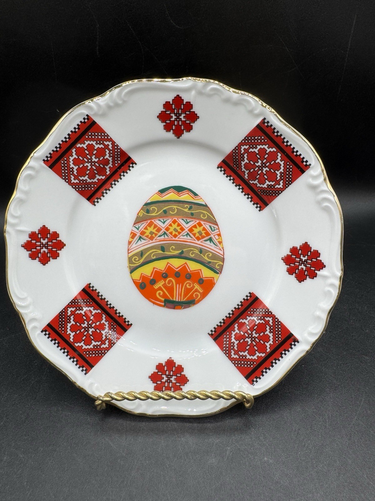 Edelstein Bavaria Maria Theresa Porcelain Bread Plate Pysanky Egg Germany 6”