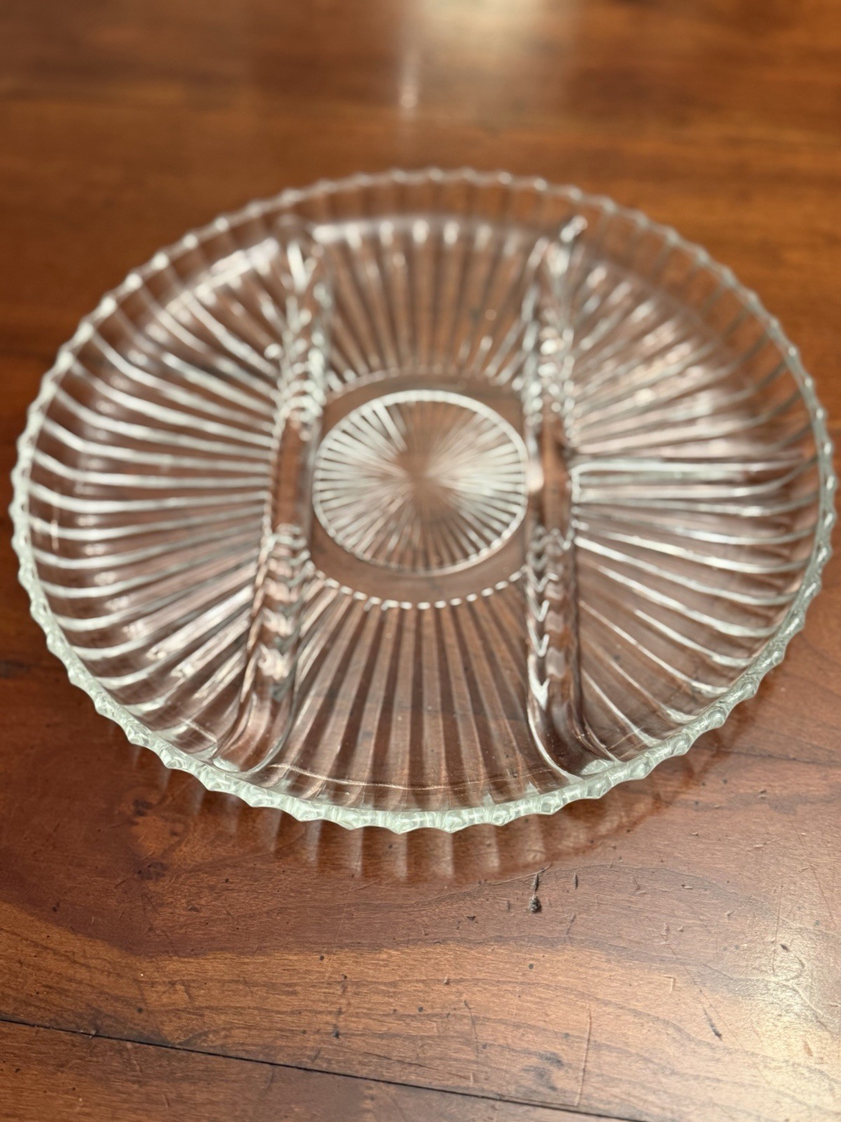 Vintage Indiana Glass Clear Ribbed 4 Section Divided Relish Tray Dish Platter