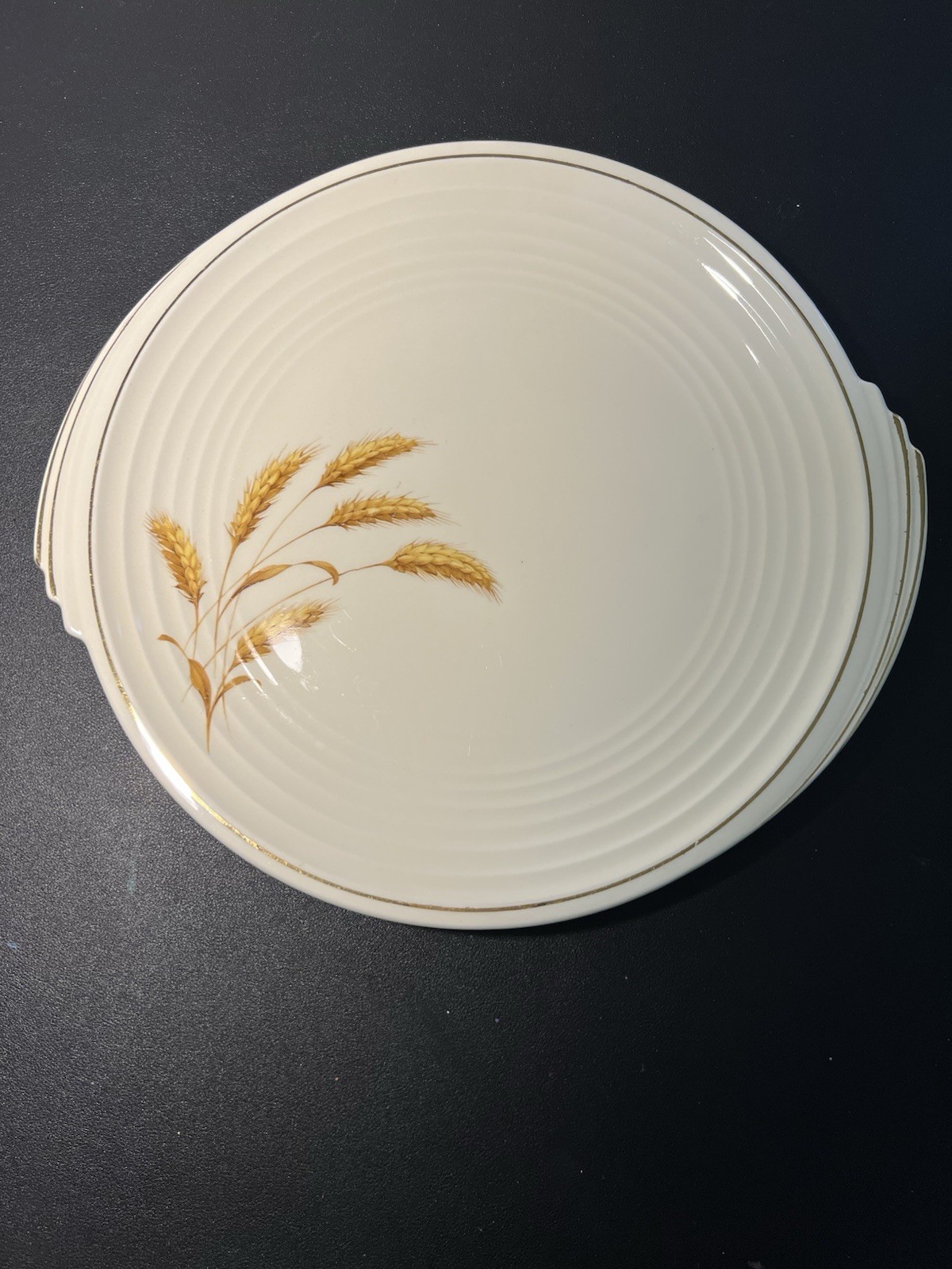 Edwin M Knowles 1930s Yorktown Cake Plate Golden Wheat Ceramic Cream, 11.5”
