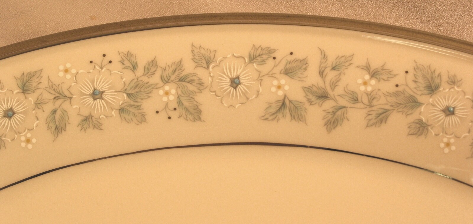 Lenox, 1965 Windsong Pattern, White Flowers, Blue Leaves, Platinum, Made In USA