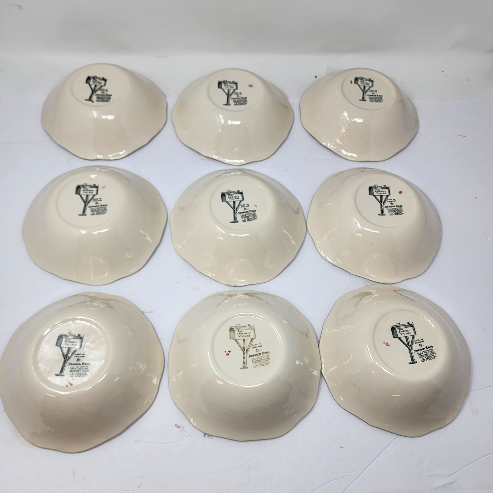 Friendly Village Johnson Brothers Covered Bridge Square Salad Dessert Bowl Set 9