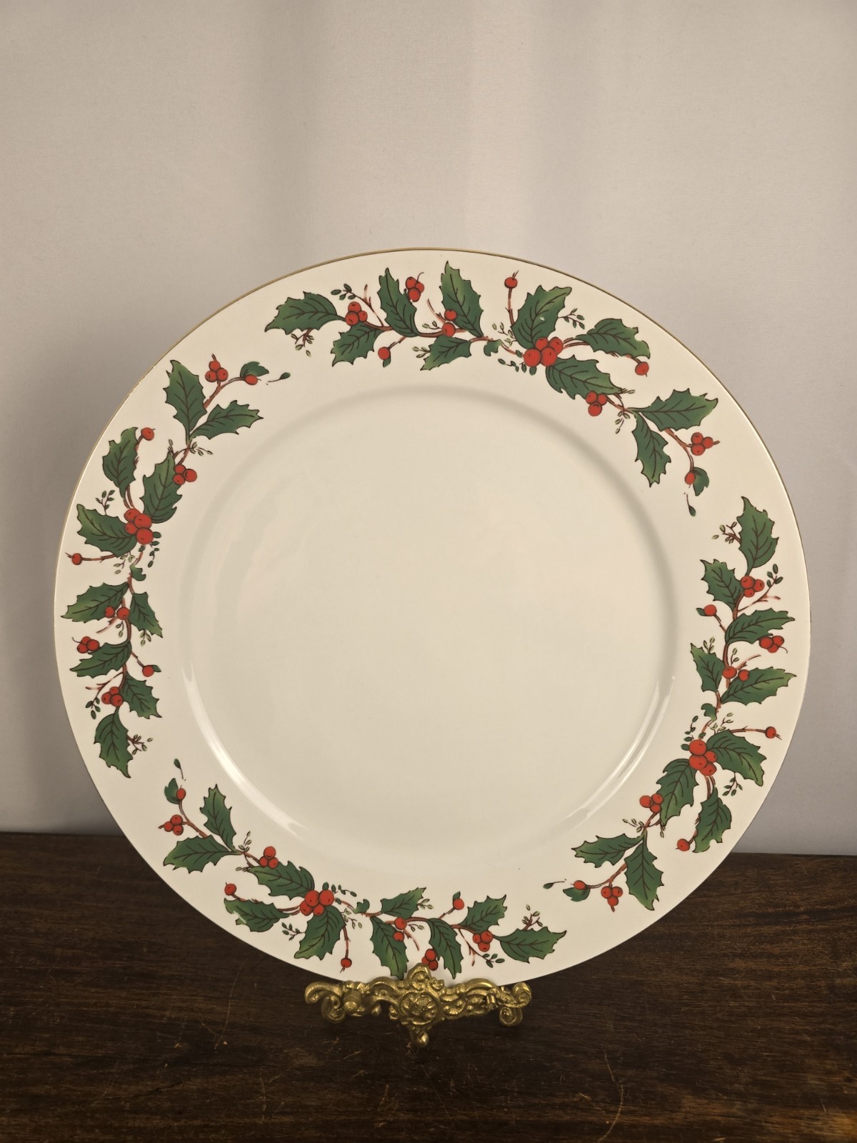 Vintage China Pearl Noel Holly & Berries Gold Trim 12″ Christmas Serving Platter
