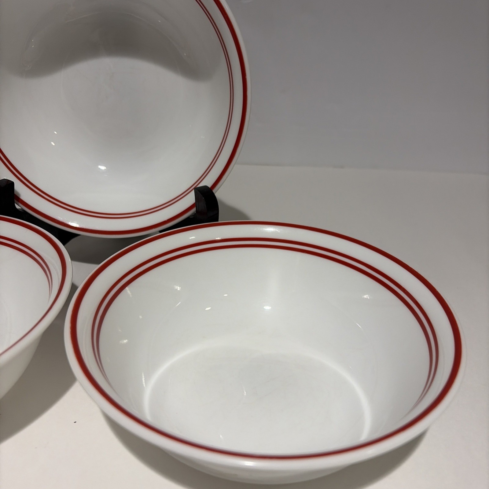 Corelle Classic Cafe Red Soup Cereal Bowls 6.25″ Stripes Set of 3 Made In USA