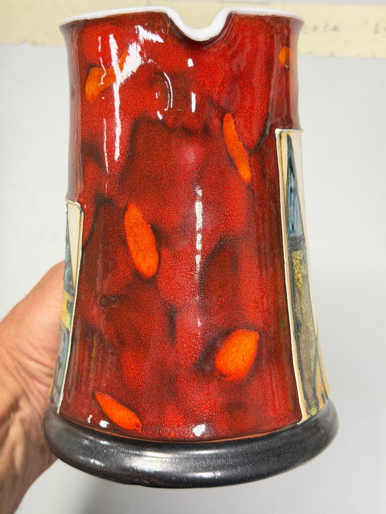 Handmade hand built Danko red pitcher pottery Pleven, Bulgaria