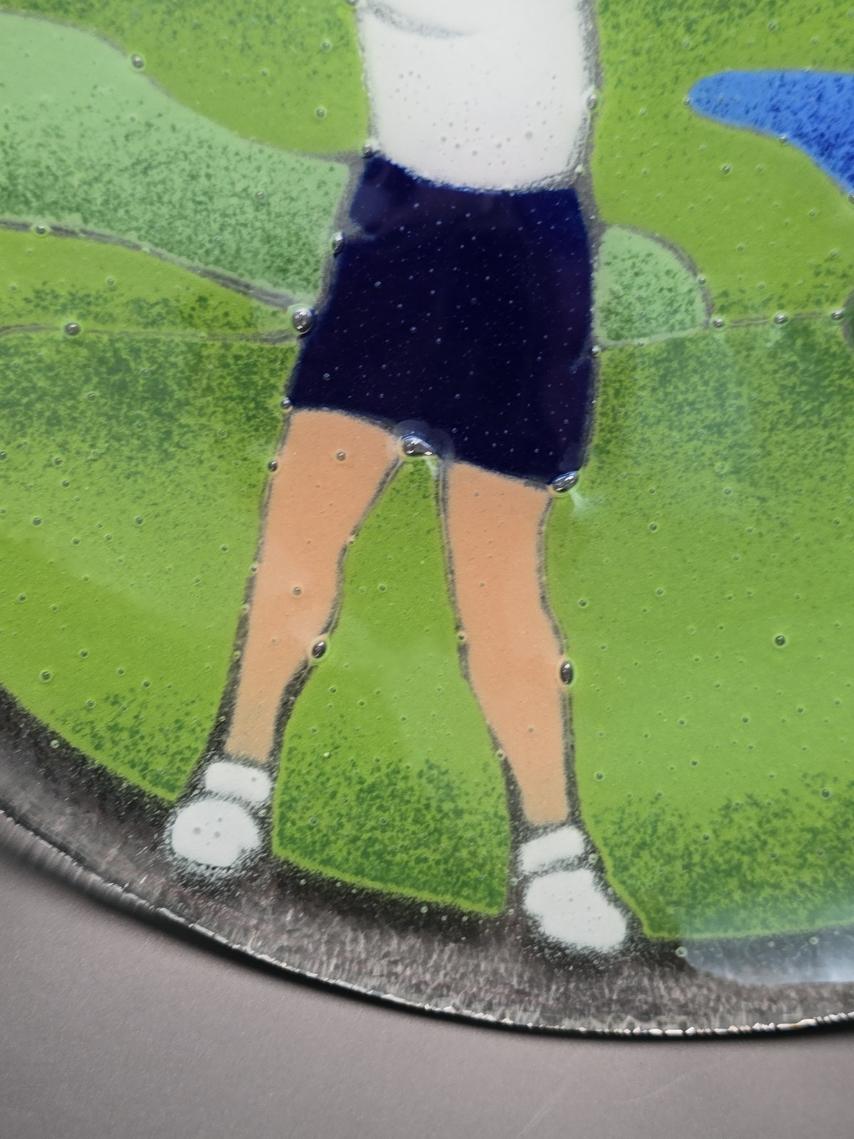 Vintage Peggy Karr Signed Fused Glass Lady Woman Golfer Plate 11.25″ Golf